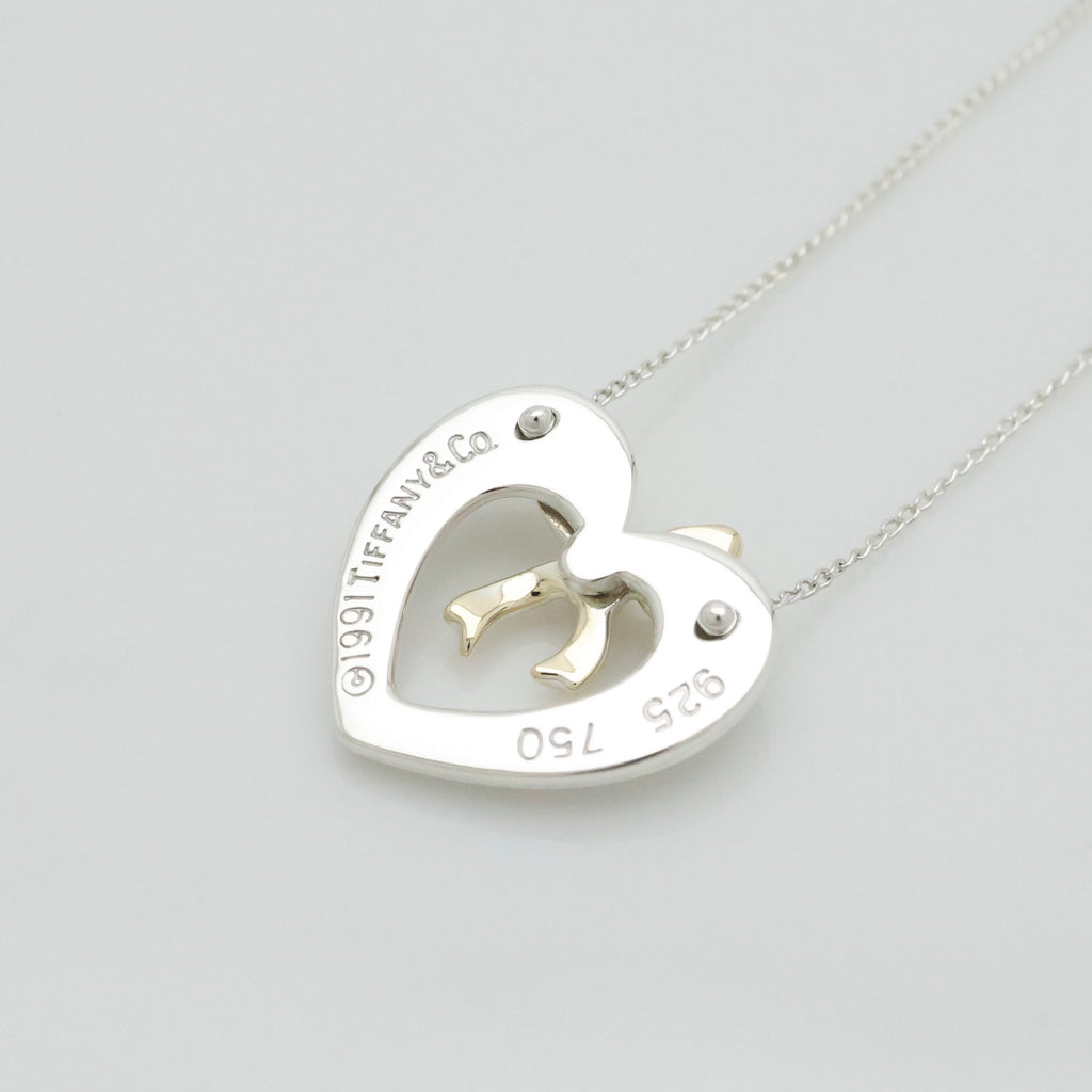 TIFFANY&Co. ハート リボン コンビ ネックレス AG925 AU750