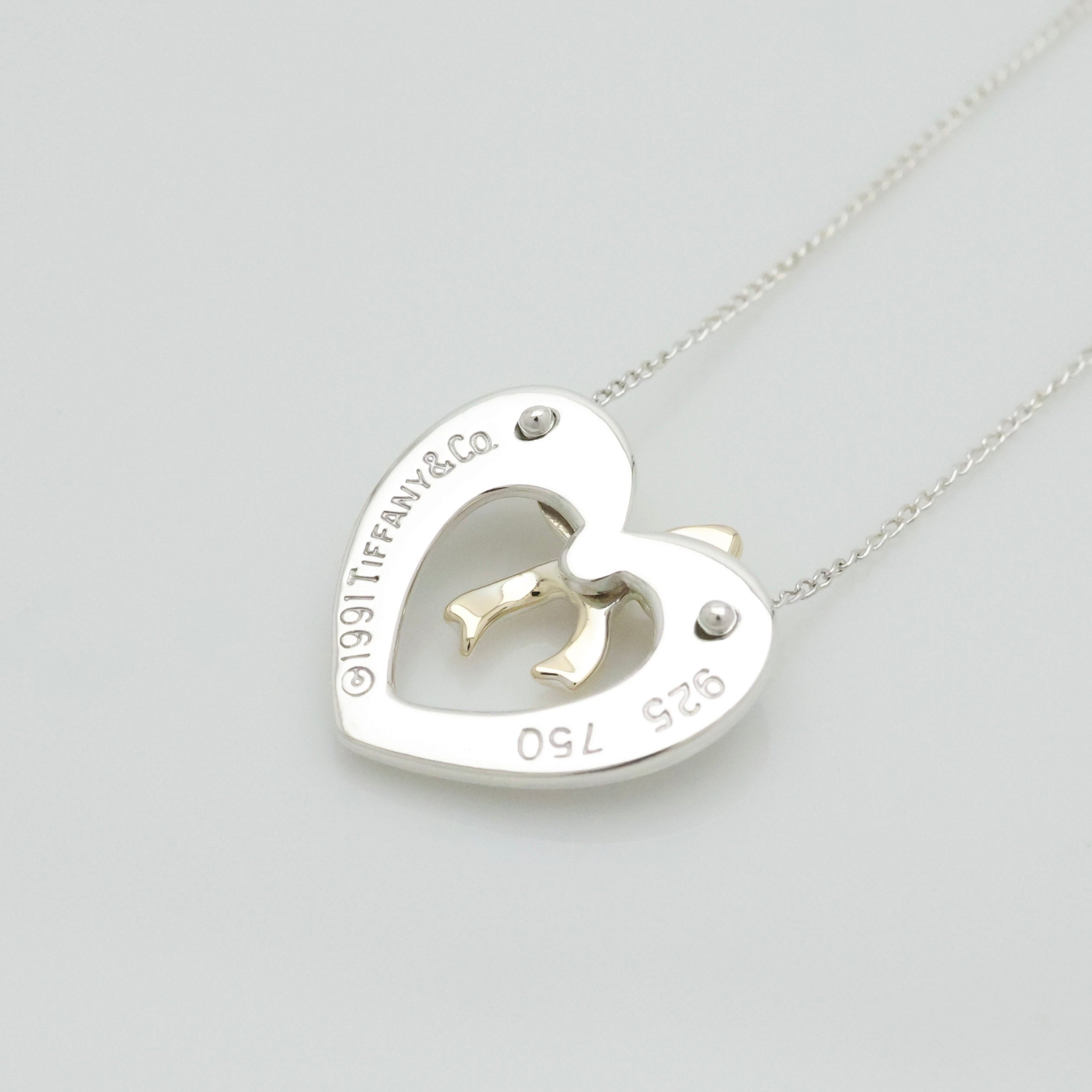 TIFFANY&Co. ハート リボン コンビ ネックレス AG925 AU750