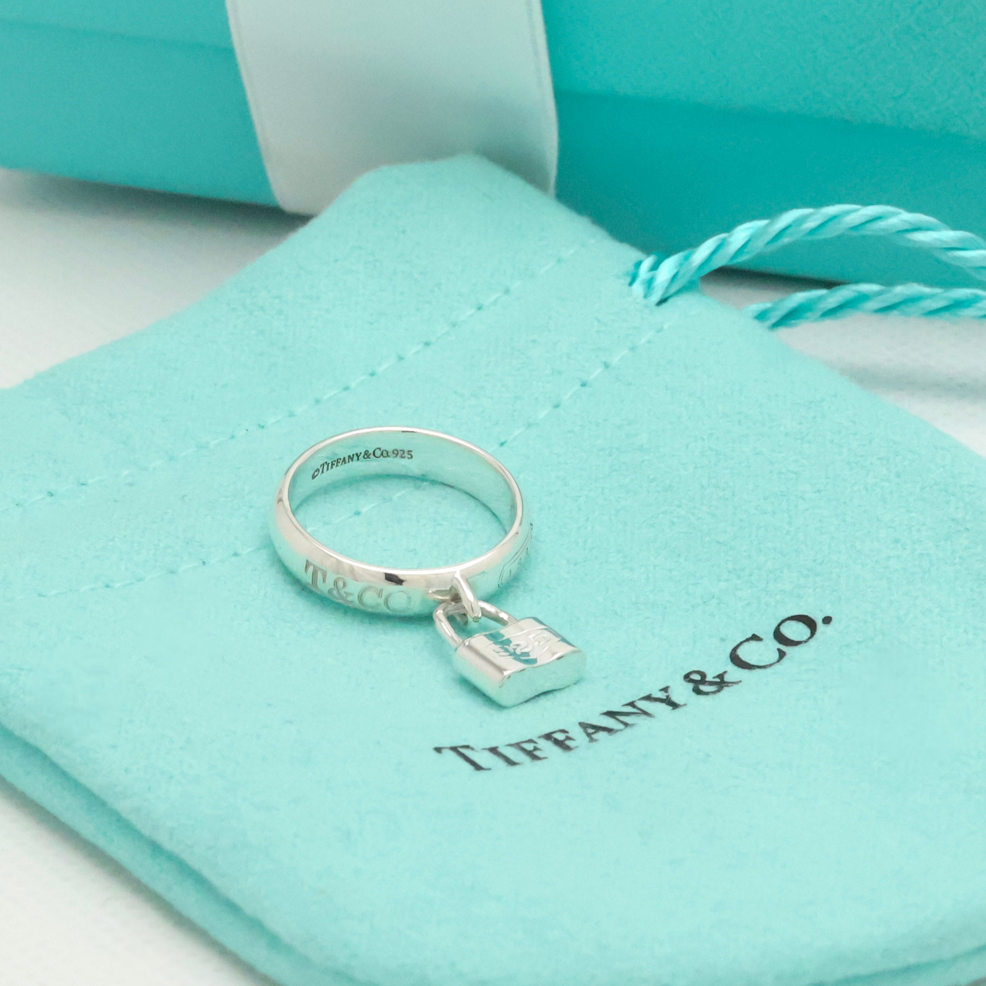 Tiffany & Co. 1837 Padlock Dangle Ring Sterling Silver 925