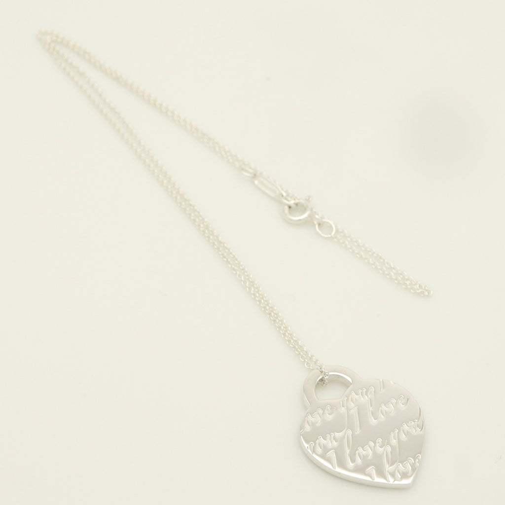 Tiffany & Co. Notes I LOVE YOU Heart Pendant Necklace Sterling Silver 925