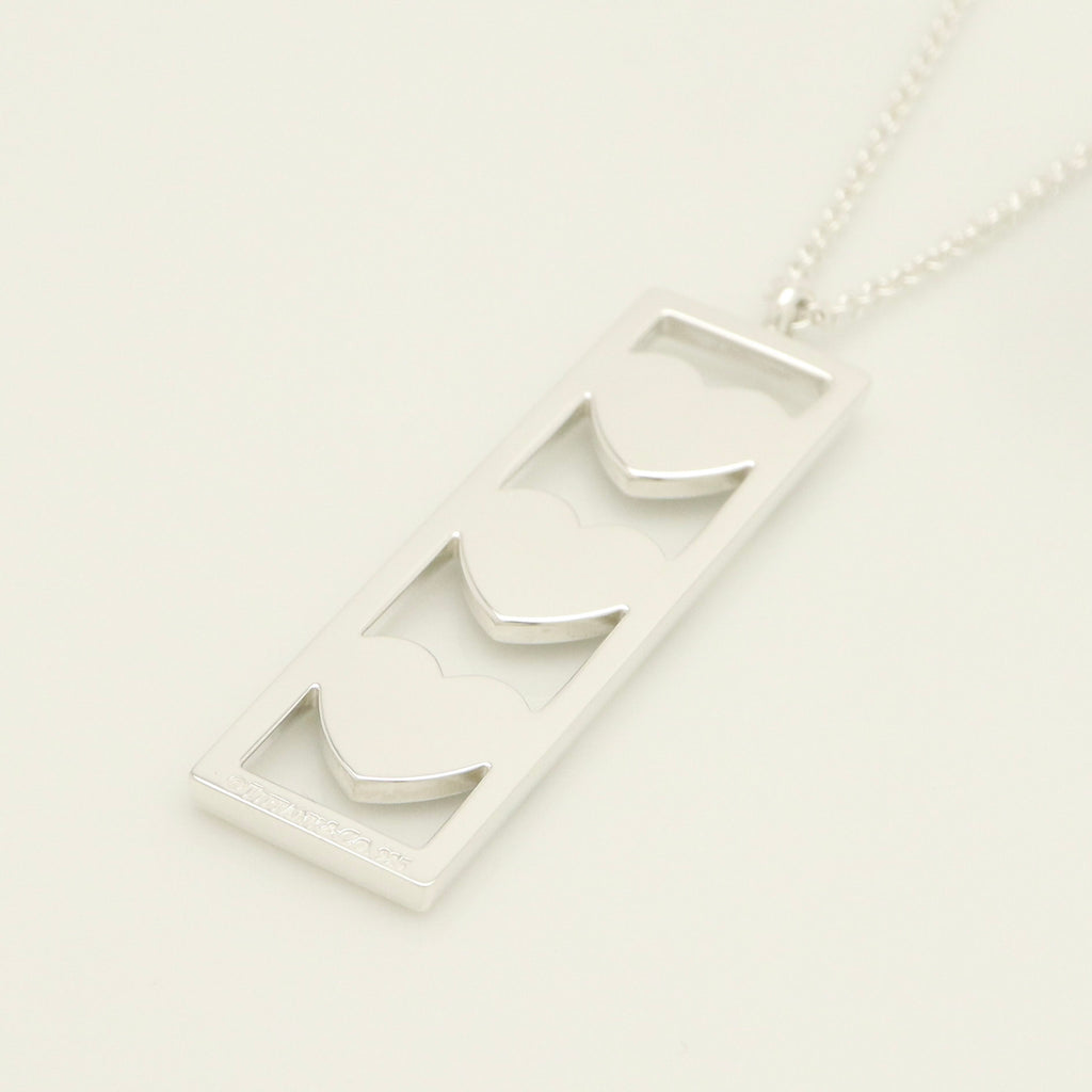 Tiffany & Co Triple Heart Plate Pendant Necklace Sterling Silver 925