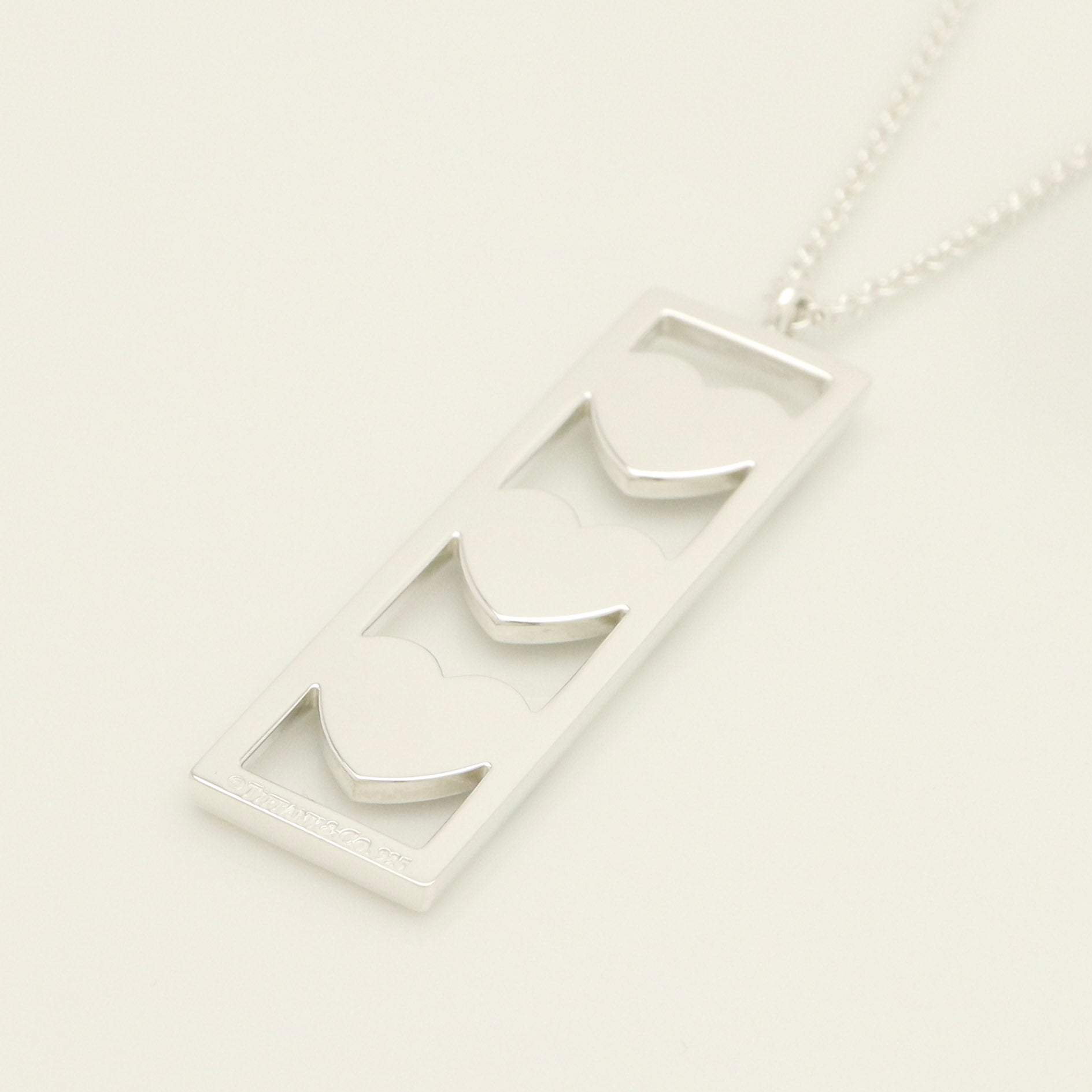 Tiffany & Co Triple Heart Plate Pendant Necklace Sterling Silver 925