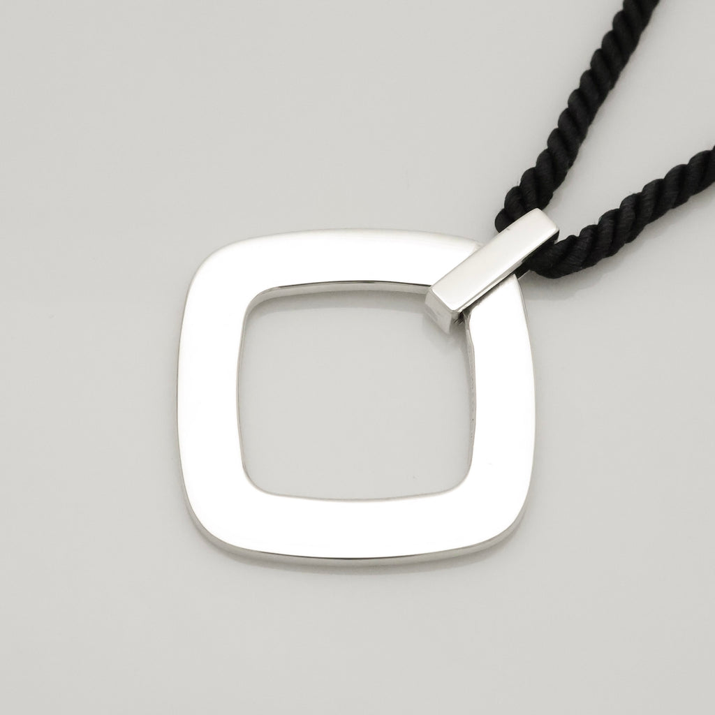 Tiffany & Co. 1837 Square Silk Cord Necklace Pendant Sterling Silver 925