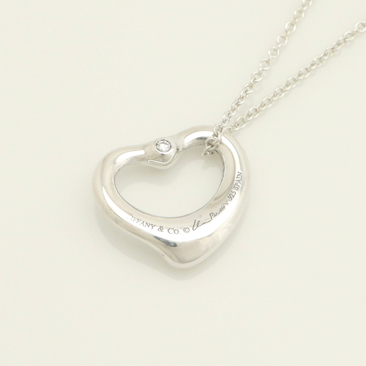 TIFFANY&Co. オープンハート 16mm 2P ダイヤモンド エルサペレッティ ネックレス AG925