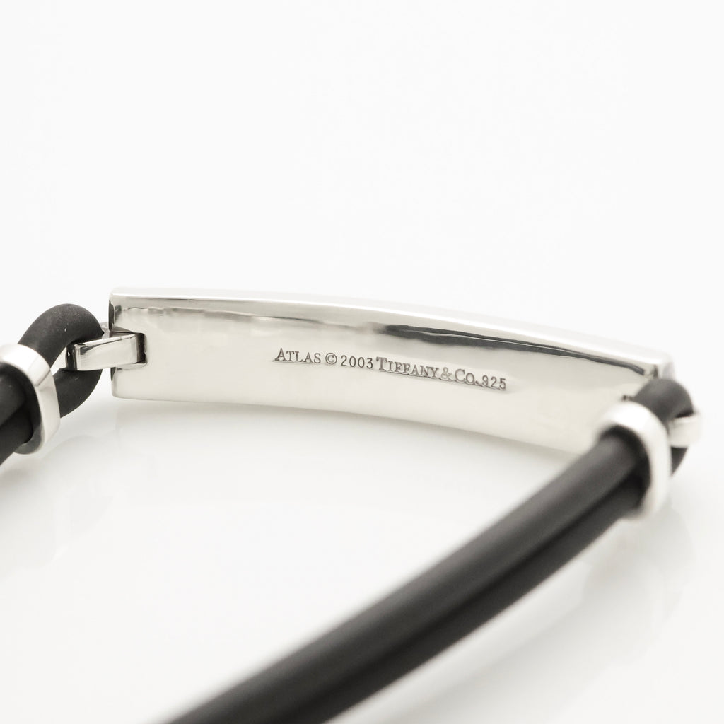 Tiffany & Co. Atlas Bar Rubber Cord Surfer Bracelet Sterling Silver 925