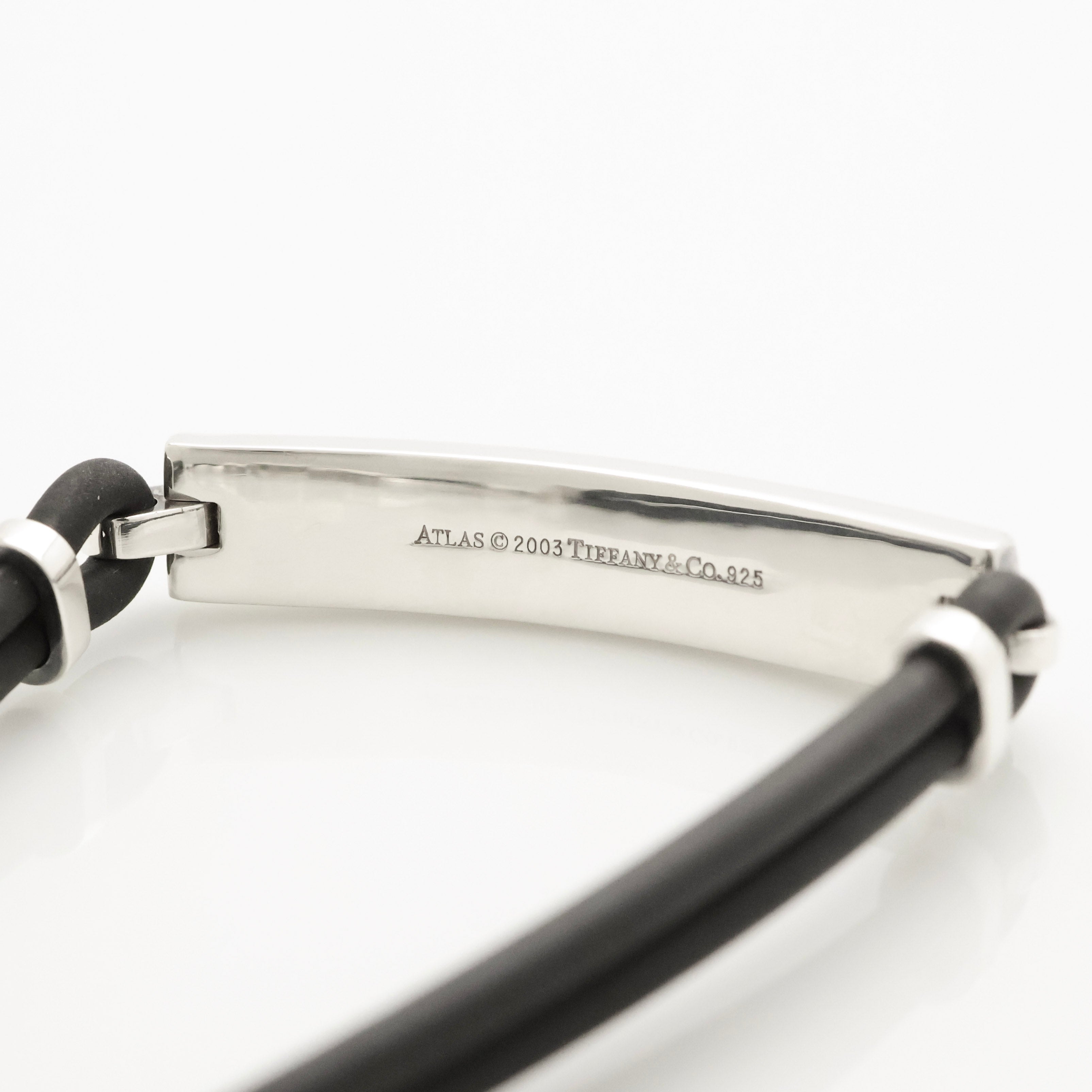 Tiffany & Co. Atlas Bar Rubber Cord Surfer Bracelet Sterling Silver 925