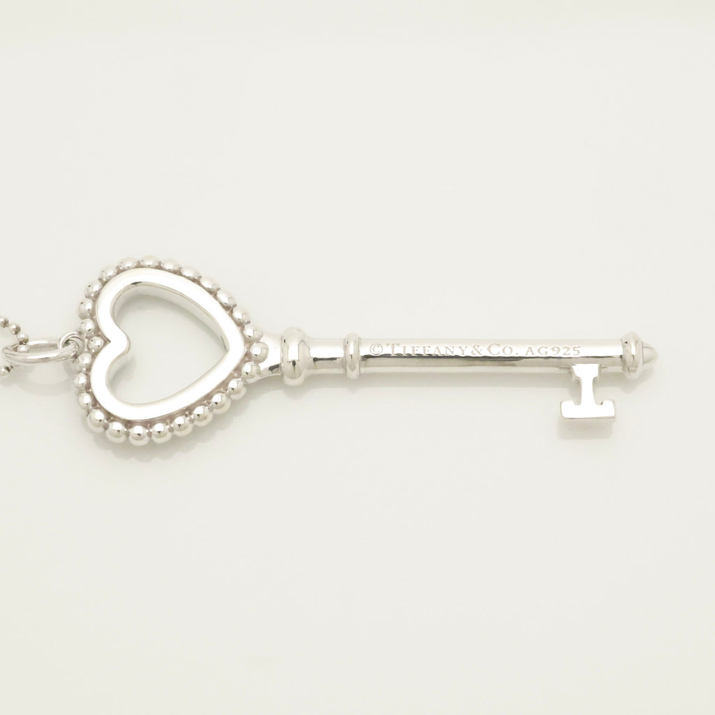  Tiffany & Co. Blue Enamel Beaded Heart Key Necklace Sterling Silver 925　