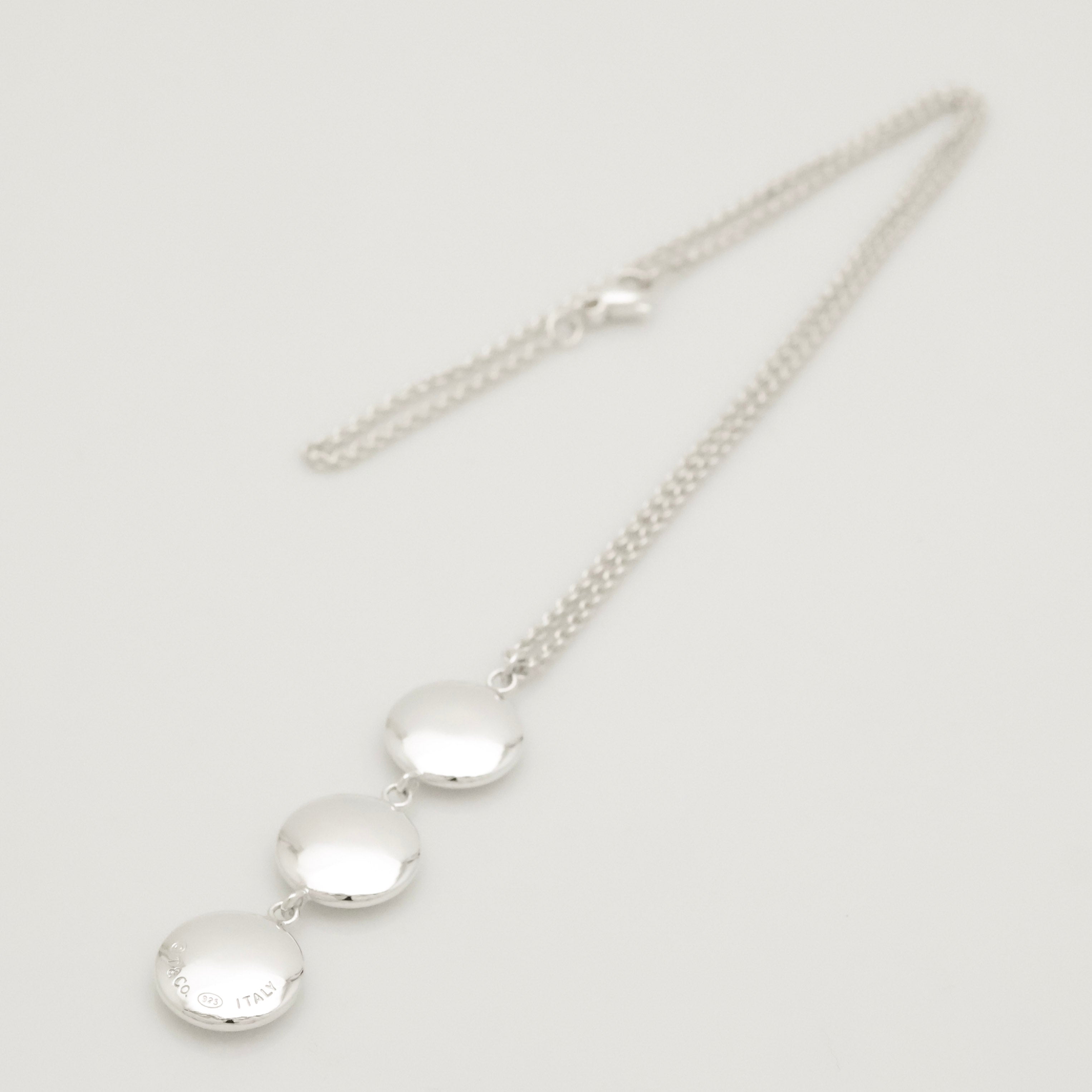 Tiffany & Co. Three Circle Drop Disk Pendant Dangle Necklace Sterling Silver 925