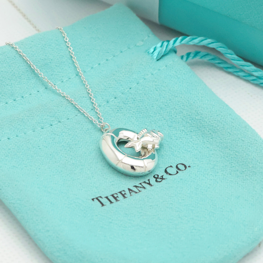 Tiffany & Co. Lifesaver Float Fish Silver Necklace Sterling Silver 925