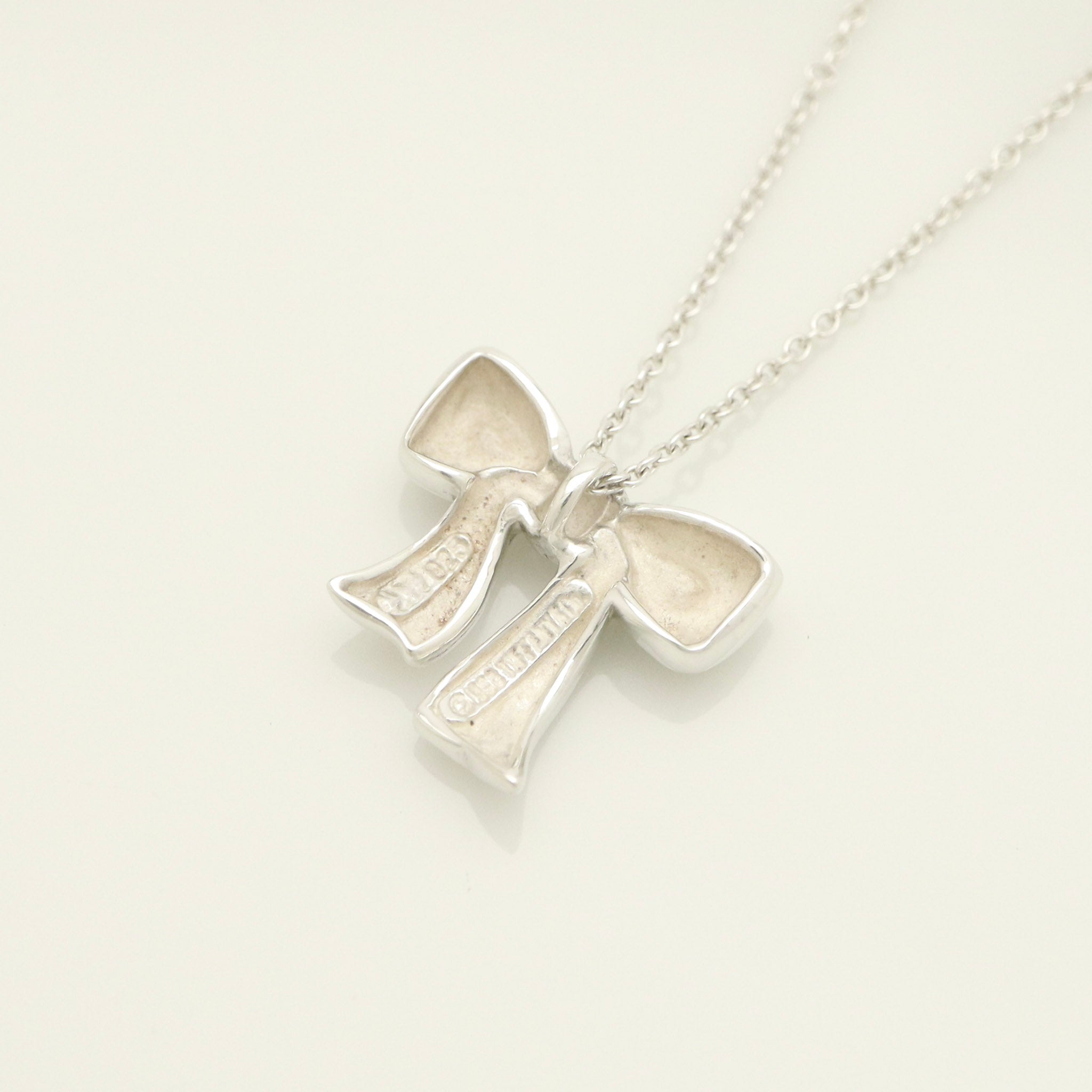 Tiffany & Co. Rare Bow Ribbon Necklace Pendant  Sterling Silver 925 