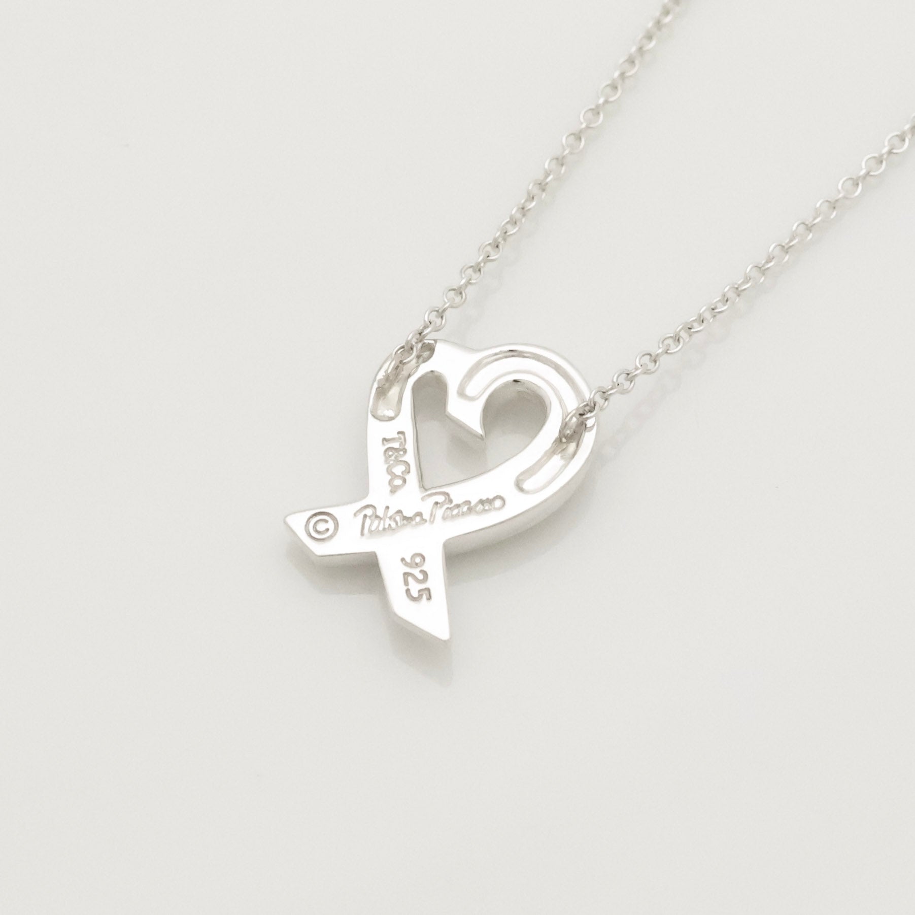 Tiffany & Co. Loving Heart Diamond Pendant Necklace Sterling Silver 925