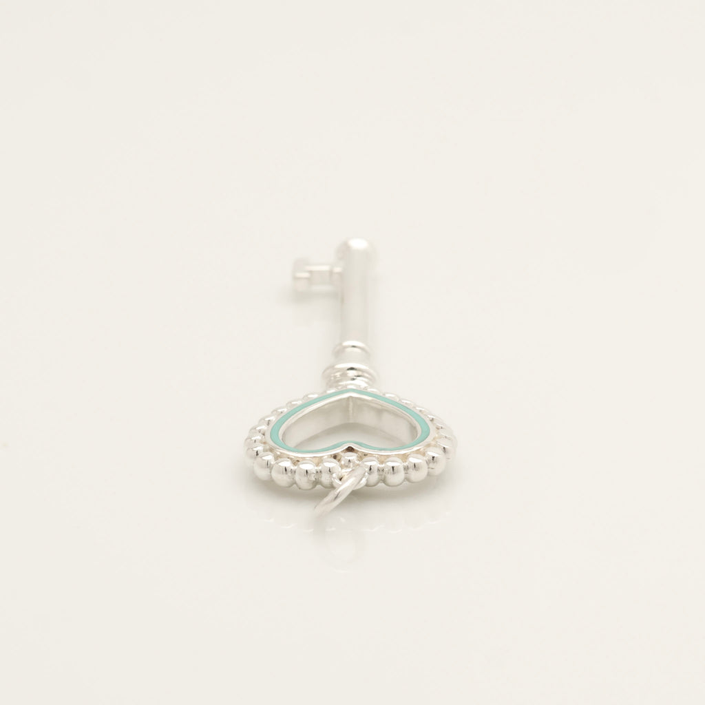  Tiffany & Co. Blue Enamel Beaded Heart Key Charm Sterling Silver 925　
