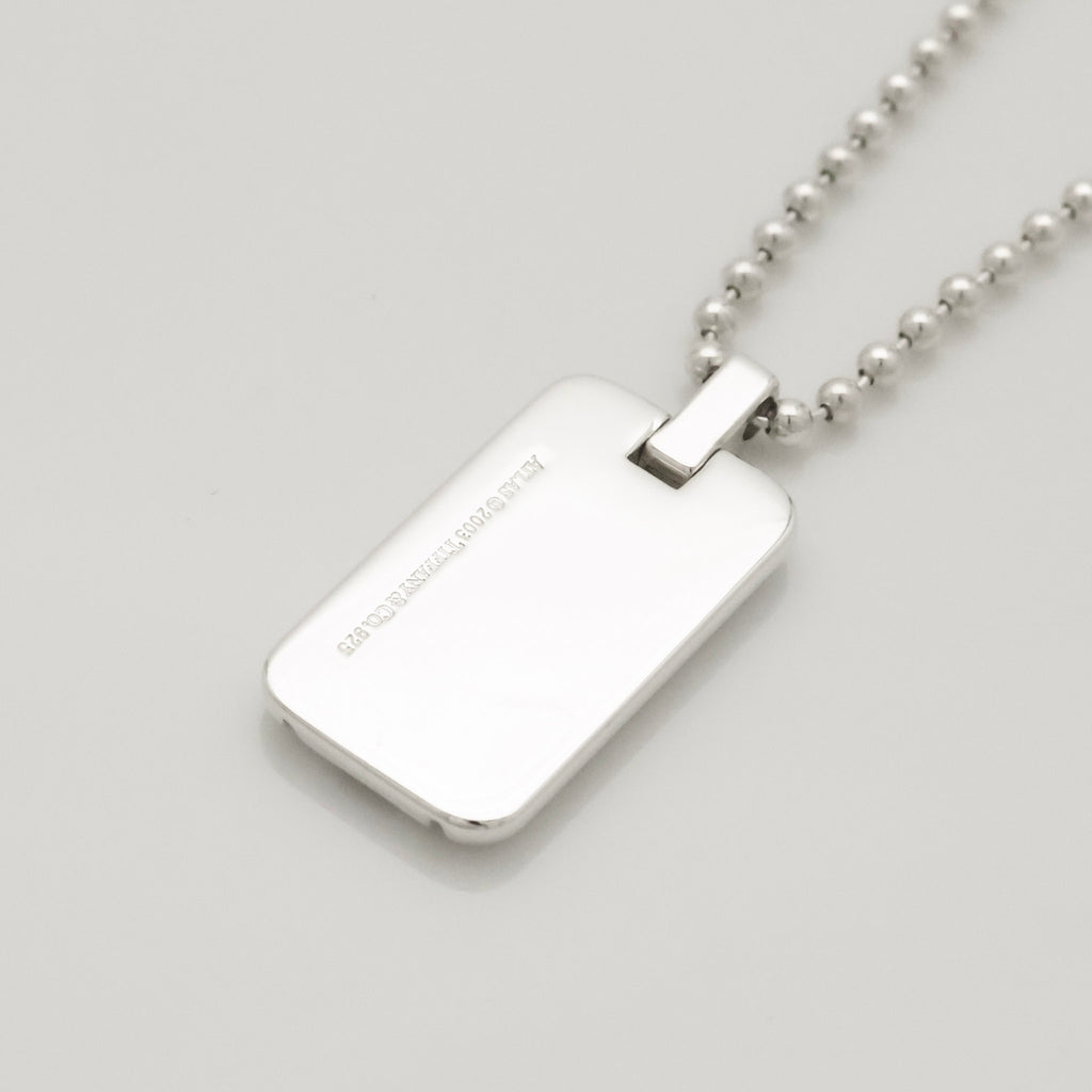 Tiffany & Co. Atlas Dog Tag Plate Ball Chain Necklace Sterling Silver 925