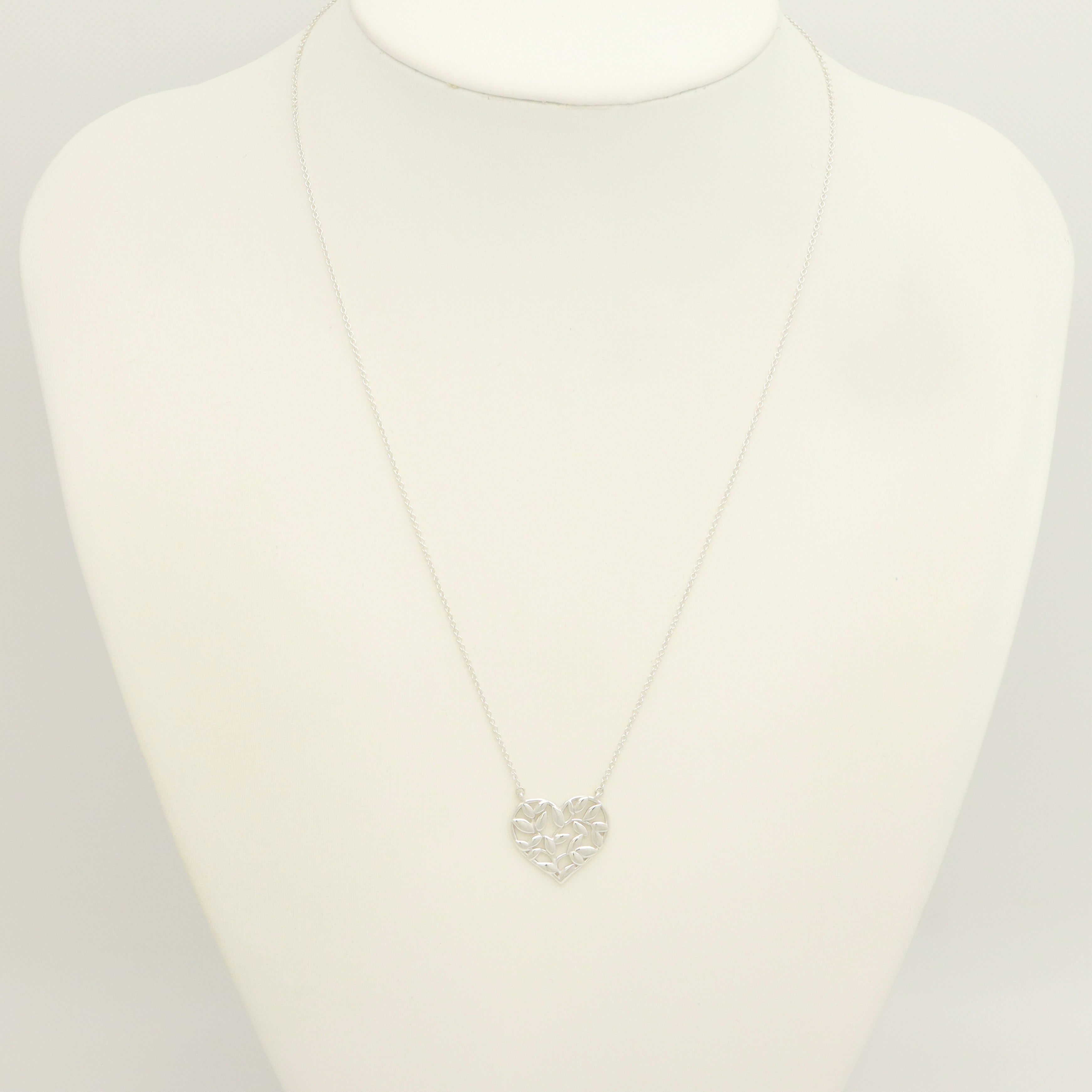 Tiffany & Co. Picasso Olive Leaf Heart Necklace Sterling Silver 925