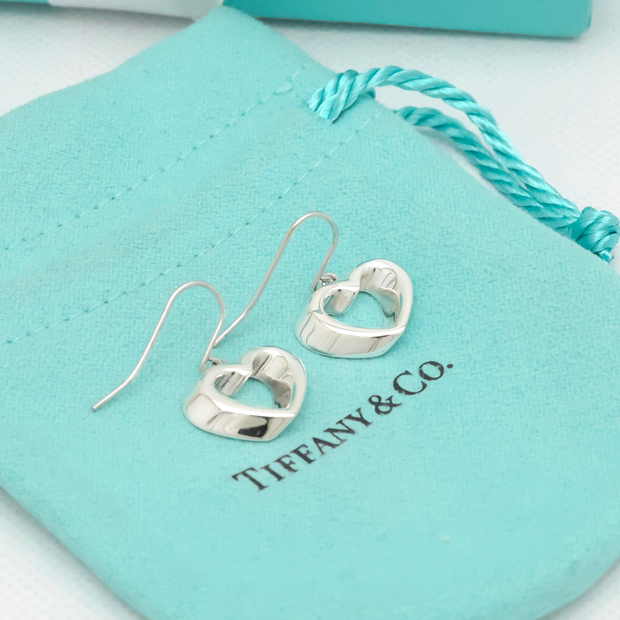 Authentic Tiffany & Co. 3D Geometric Heart Hook Earrings Sterling Silver 925