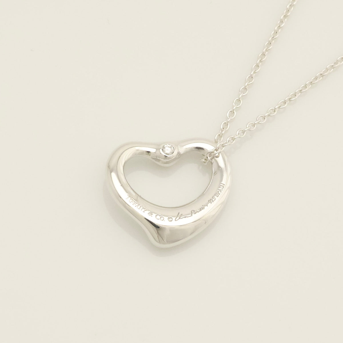 TIFFANY&Co. オープンハート 16mm 2P ダイヤモンド エルサペレッティ ネックレス AG925