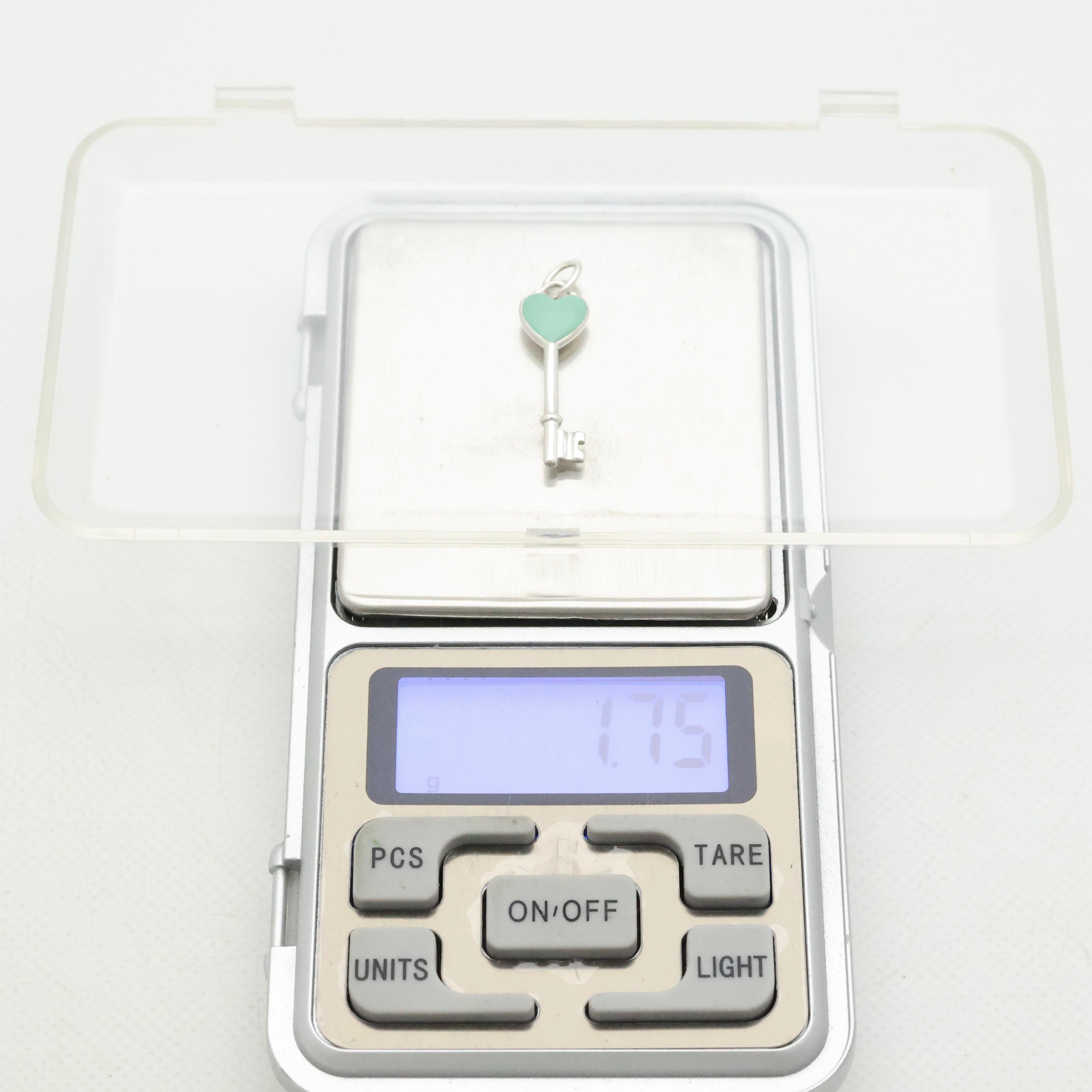Tiffany & Co. Blue Enamel Heart Key Pendant Charm Sterling Silver 925　