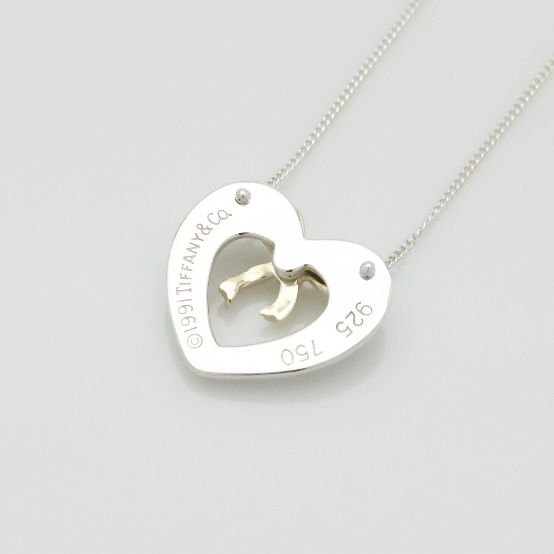 TIFFANY&Co. ハート リボン コンビ ネックレス AG925 AU750
