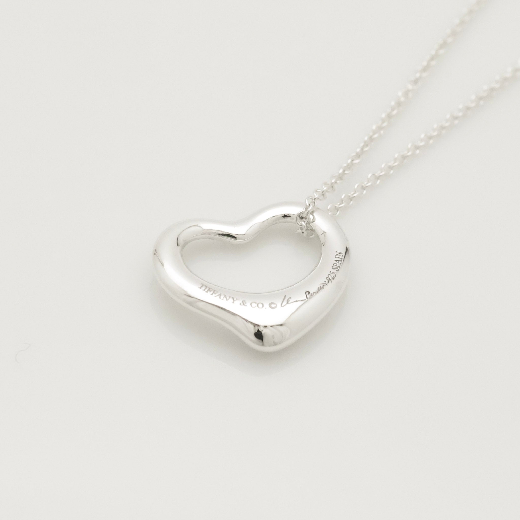 Tiffany & Co. Open Heart 16mm Pendant Necklace  Sterling Silver 925