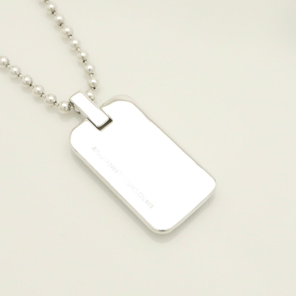 Tiffany & Co. Atlas Dog Tag Plate Ball Chain Necklace Sterling Silver 925