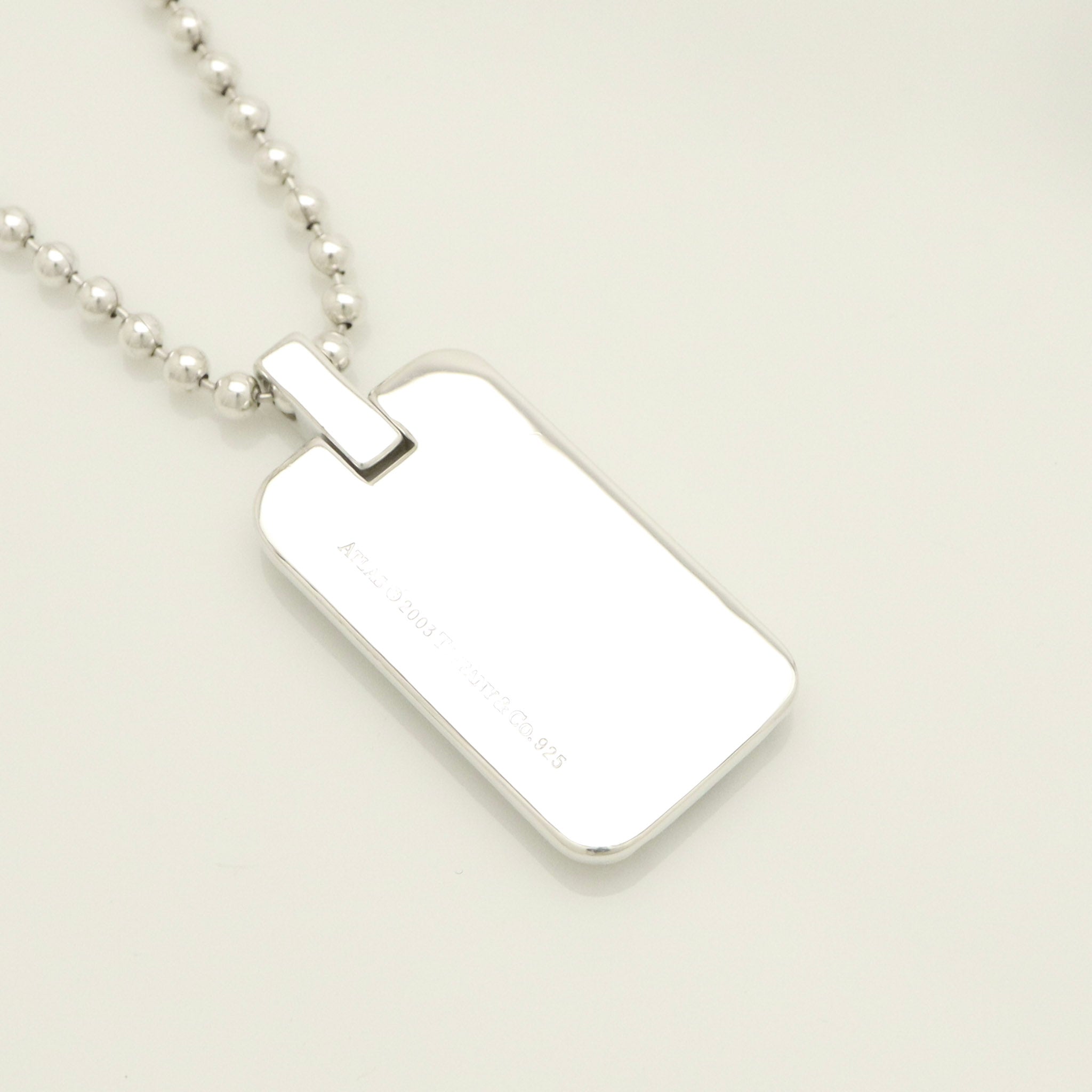Tiffany & Co. Atlas Dog Tag Plate Ball Chain Necklace Sterling Silver 925