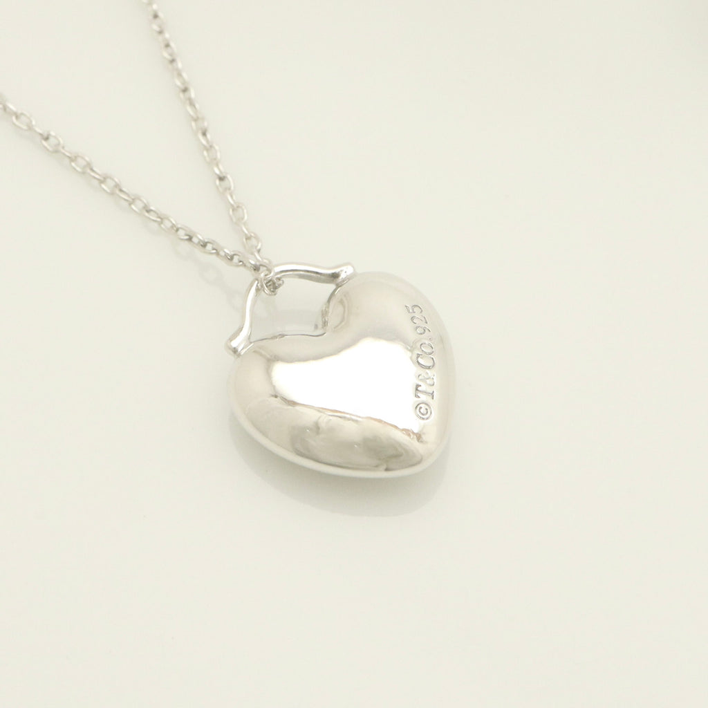 Tiffany & Co. Puff Heart Dangle Pendant Necklace Sterling Silver 925