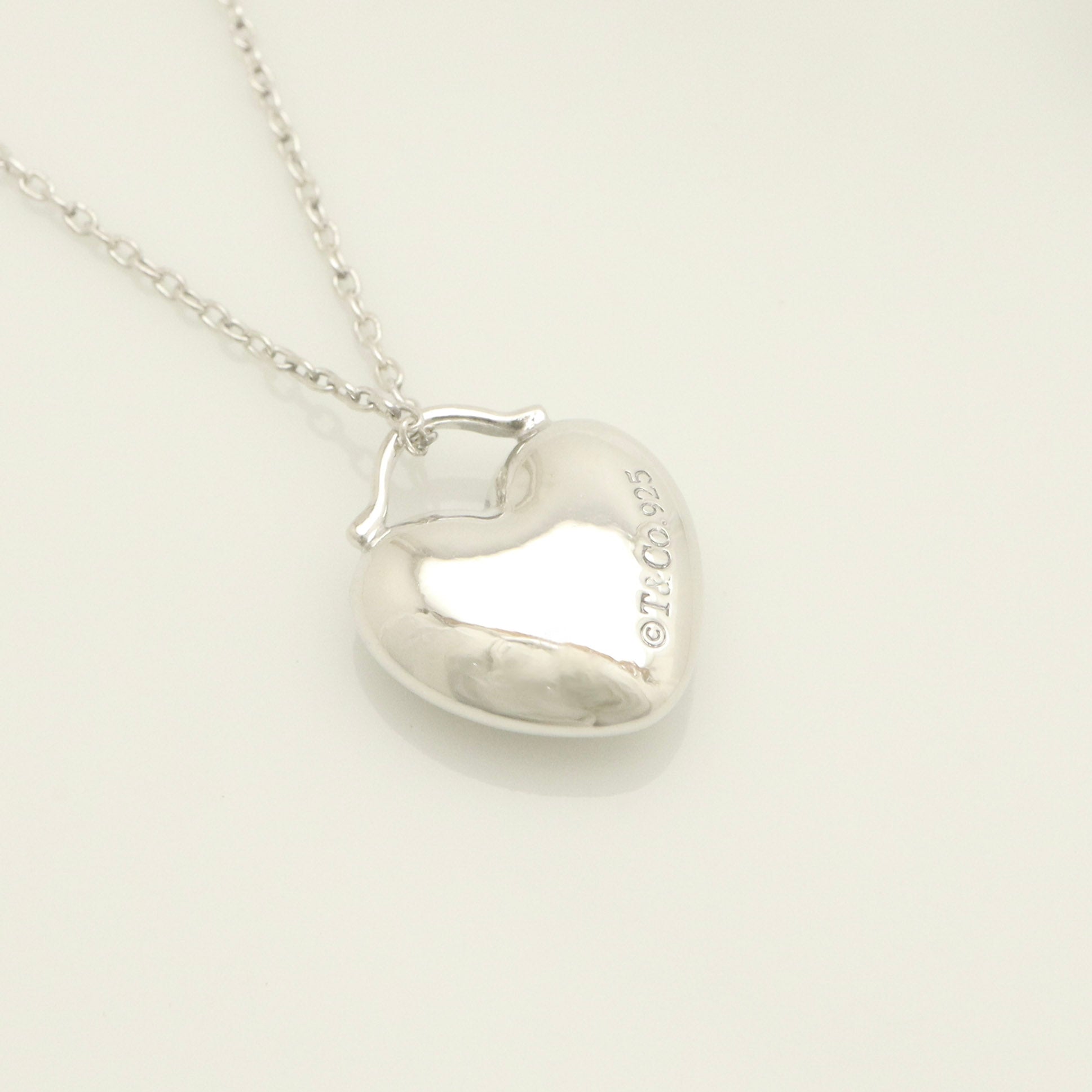 Tiffany & Co. Puff Heart Dangle Pendant Necklace Sterling Silver 925