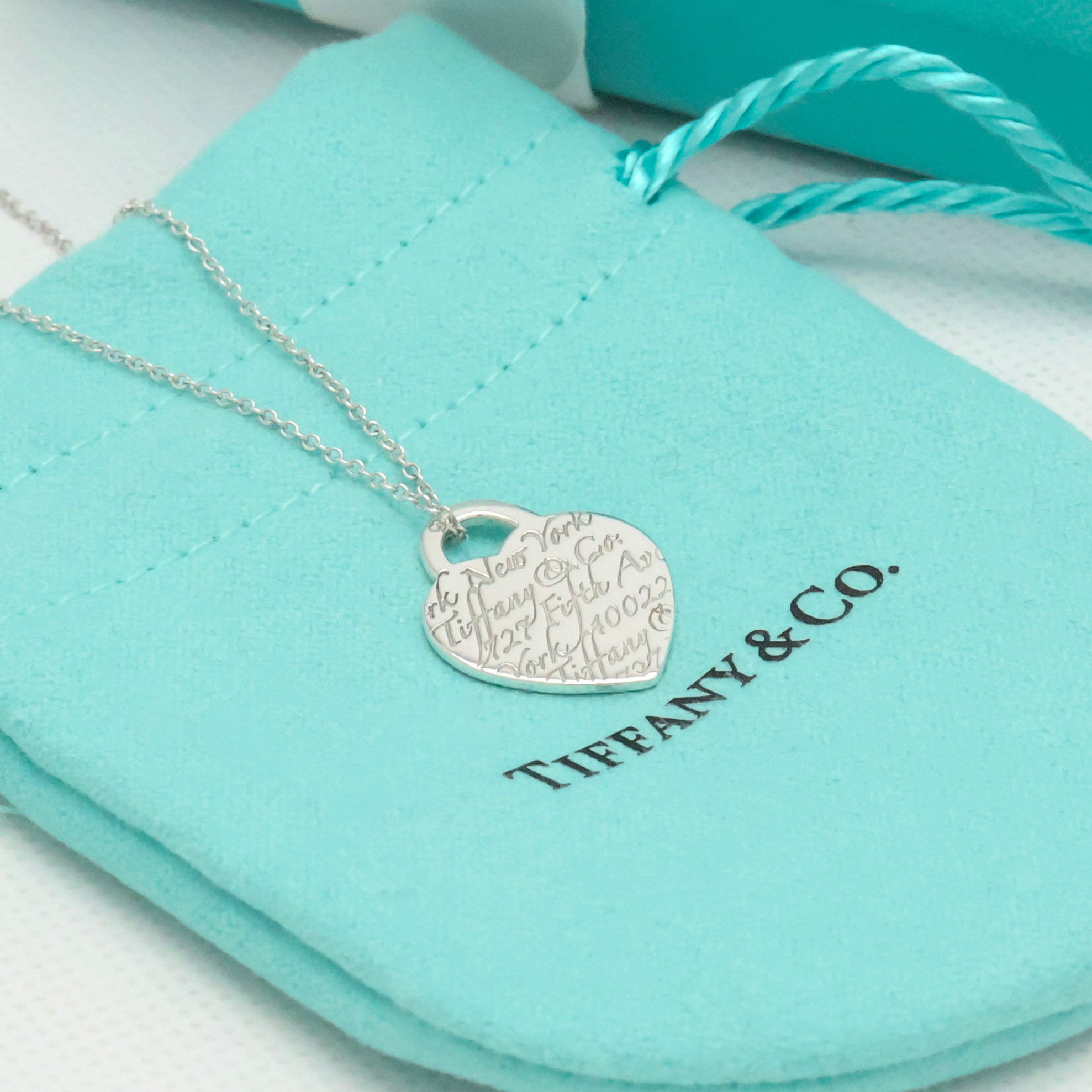 Tiffany & Co. Notes I LOVE YOU Heart Pendant Necklace Sterling Silver 925