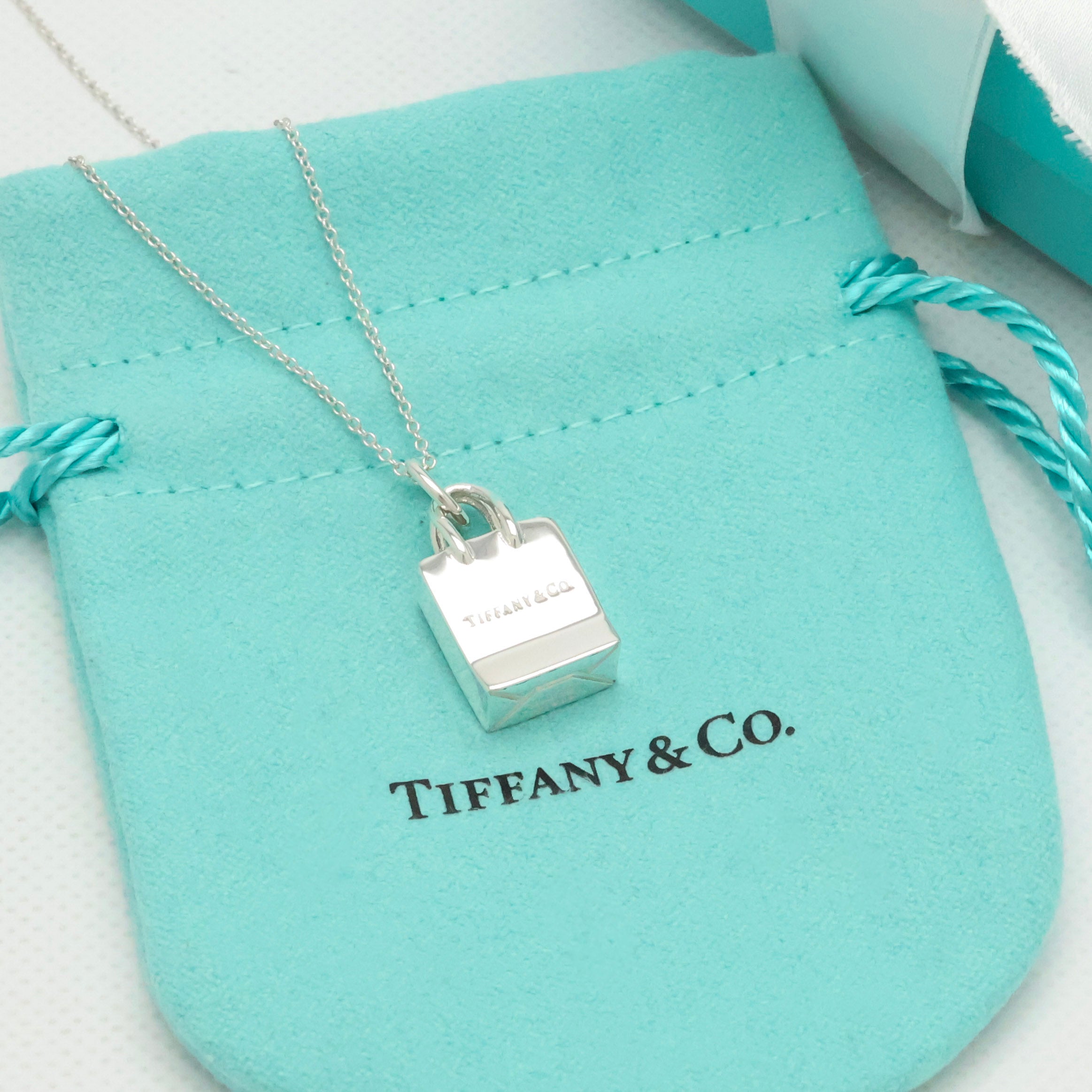 Tiffany & Co. Shopping Bag Pendant Charm Necklace Sterling Silver 925