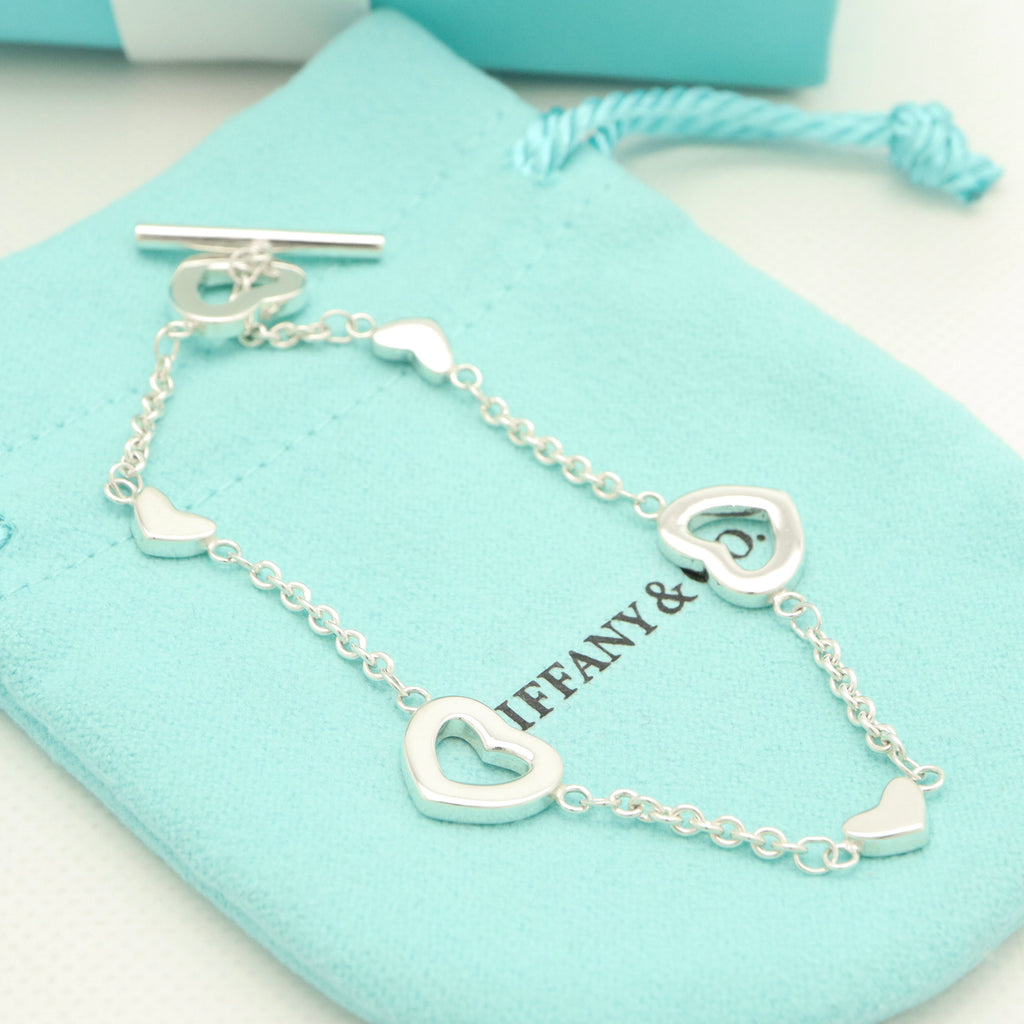Tiffany & Co. Heart Link Lariat Toggle Bracelet Sterling Silver 925