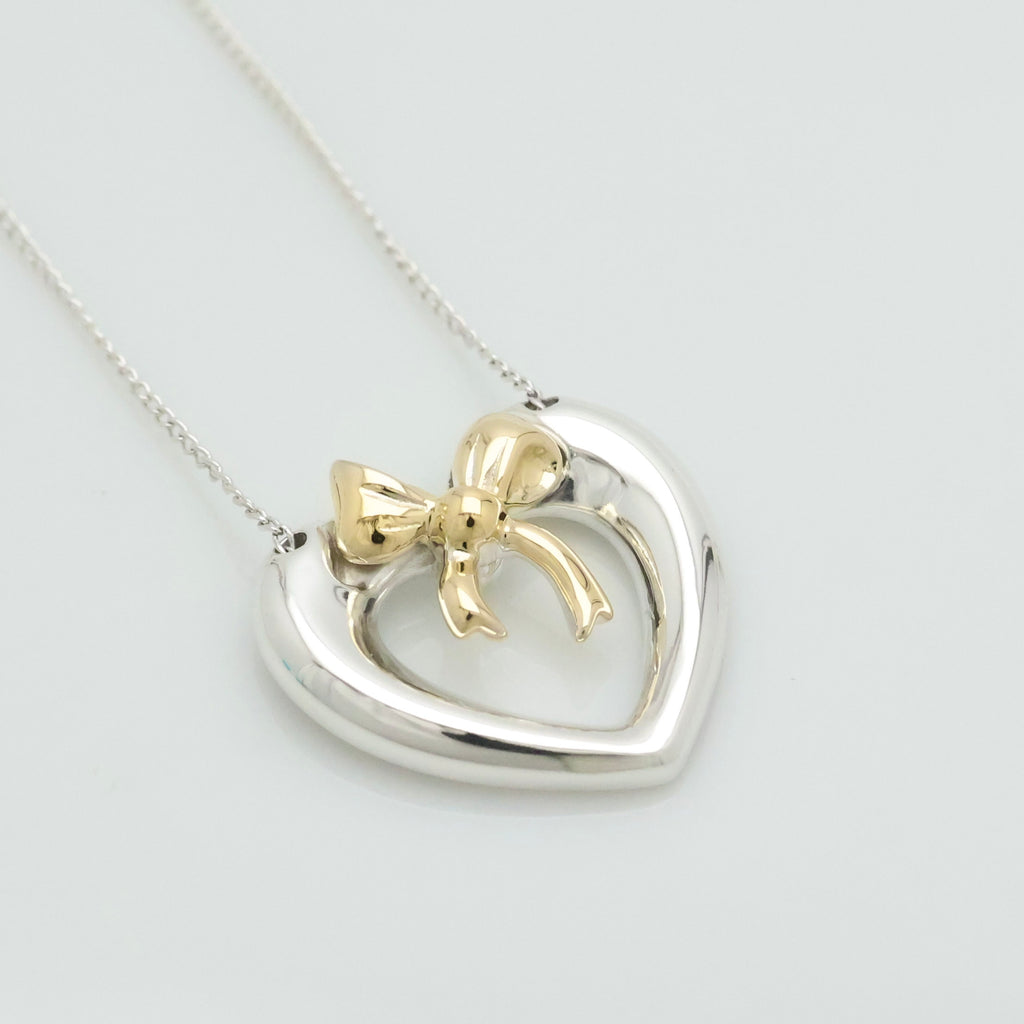 TIFFANY&Co. ハート リボン コンビ ネックレス AG925 AU750