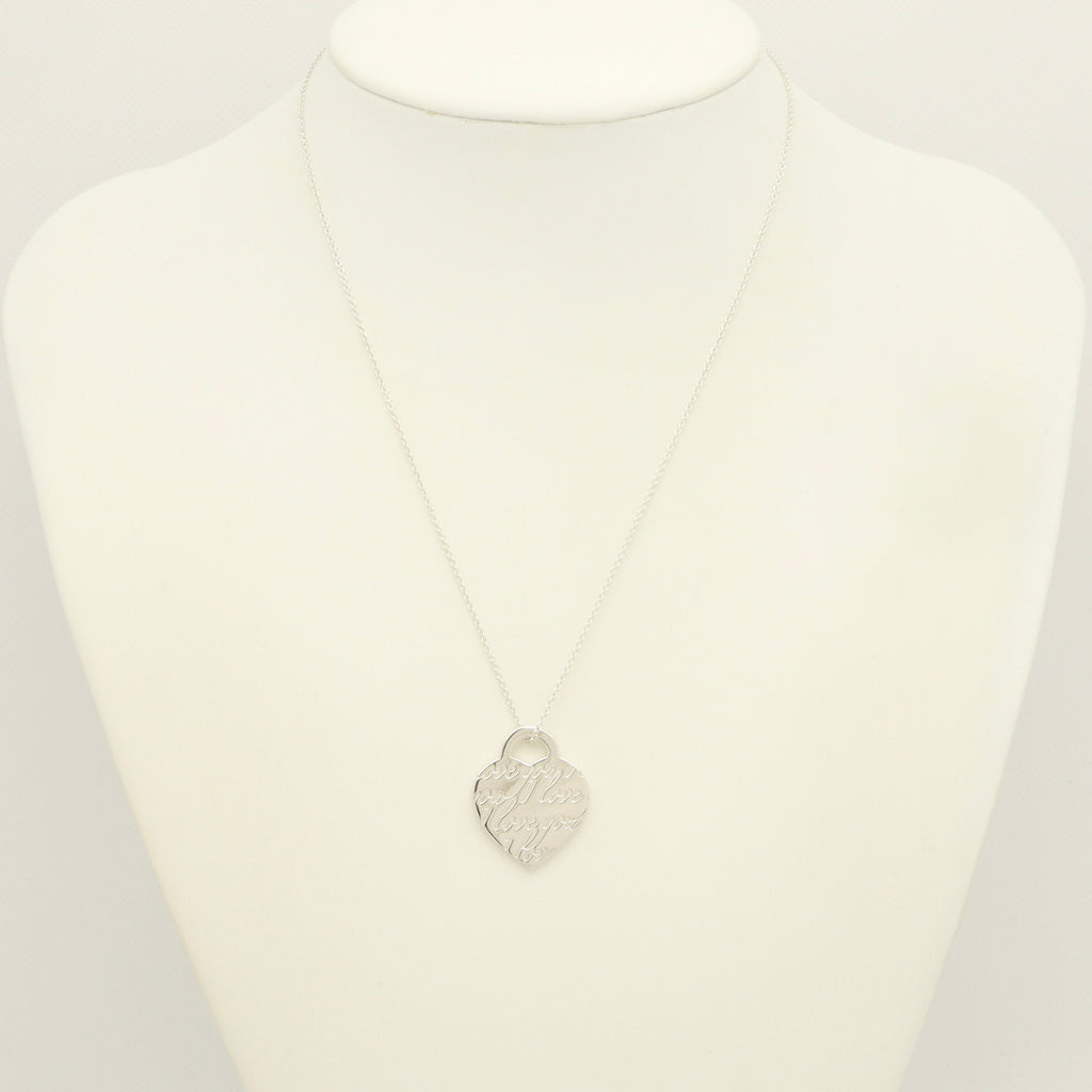 Tiffany & Co. Notes I LOVE YOU Heart Pendant Necklace Sterling Silver 925