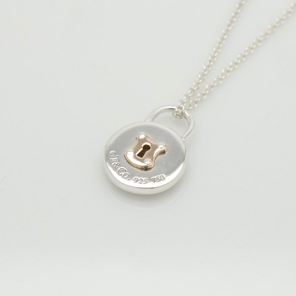 Tiffany & Co. Round Keyhole Padlock Necklace Silver Sterling 925 & 18K Gold 