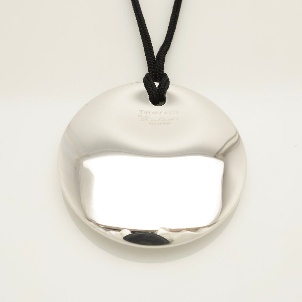 Tiffany & Co. LARGE Round Circle Disc Silk Cord Necklace Sterling Silver 925
