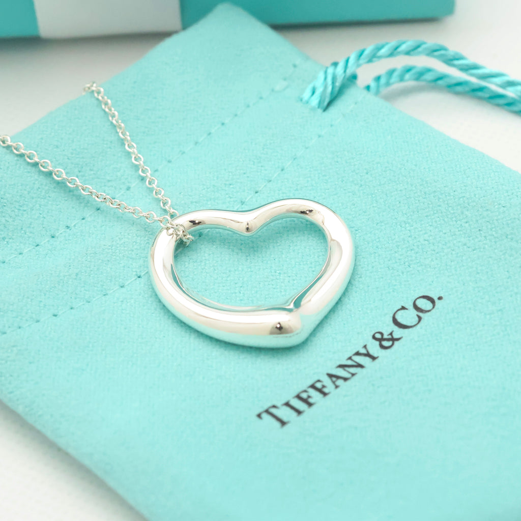 Tiffany & Co. Open Heart Pendant Necklace Sterling Silver 925