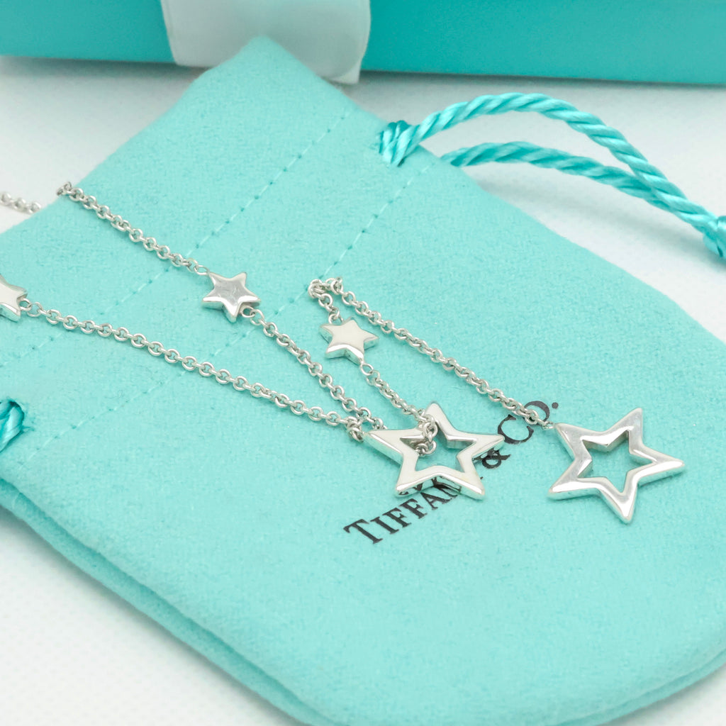 Tiffany & Co. Star Link Lariat Necklace Pendant Sterling Silver 925