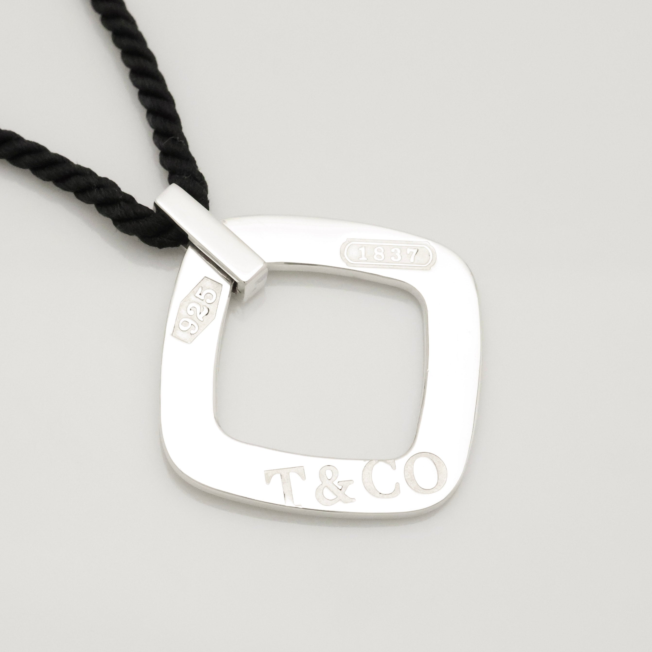 Tiffany & Co. 1837 Square Silk Cord Necklace Pendant Sterling Silver 925