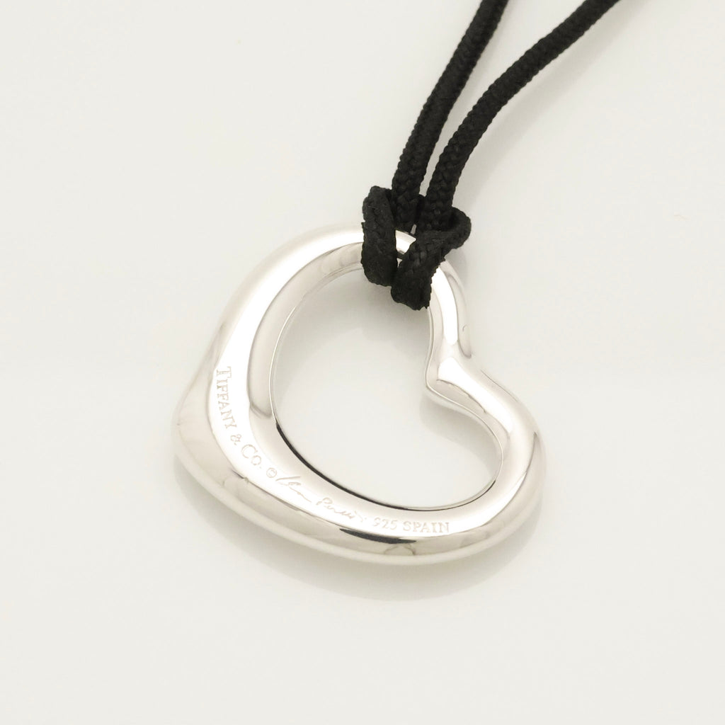  Tiffany & Co. Peretti Open Heart 1P Diamond Silk Cord Necklace Sterling Silver AG925 