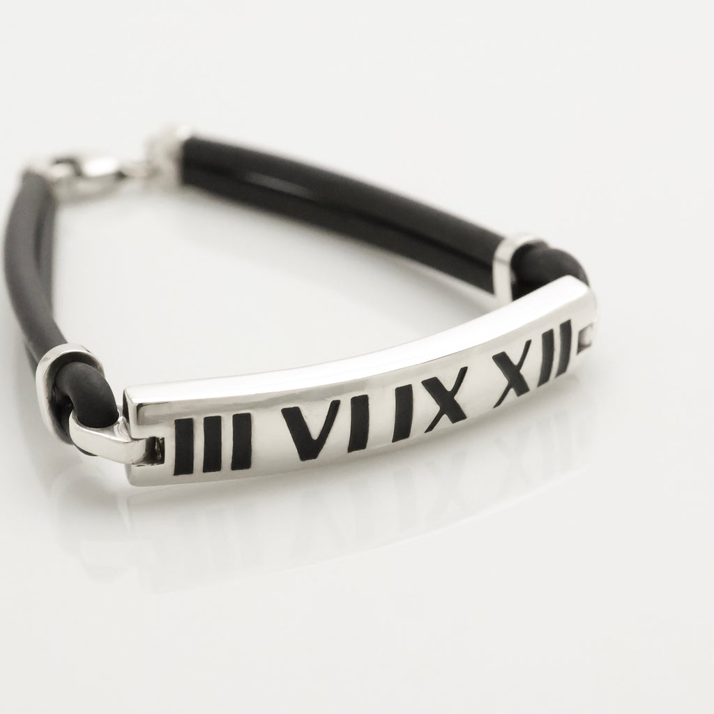 Tiffany & Co. Atlas Bar Rubber Cord Surfer Bracelet Sterling Silver 925