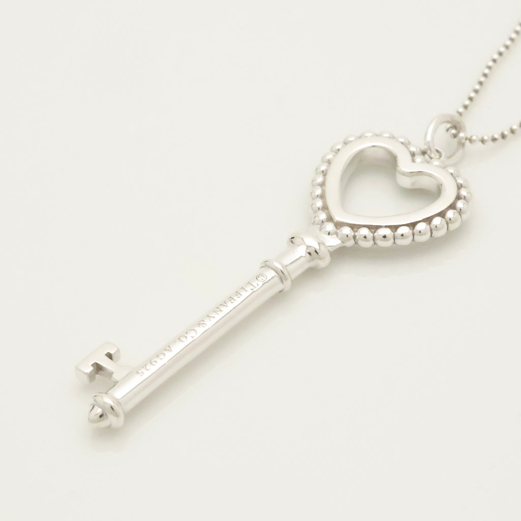  Tiffany & Co. Blue Enamel Beaded Heart Key Necklace Sterling Silver 925　