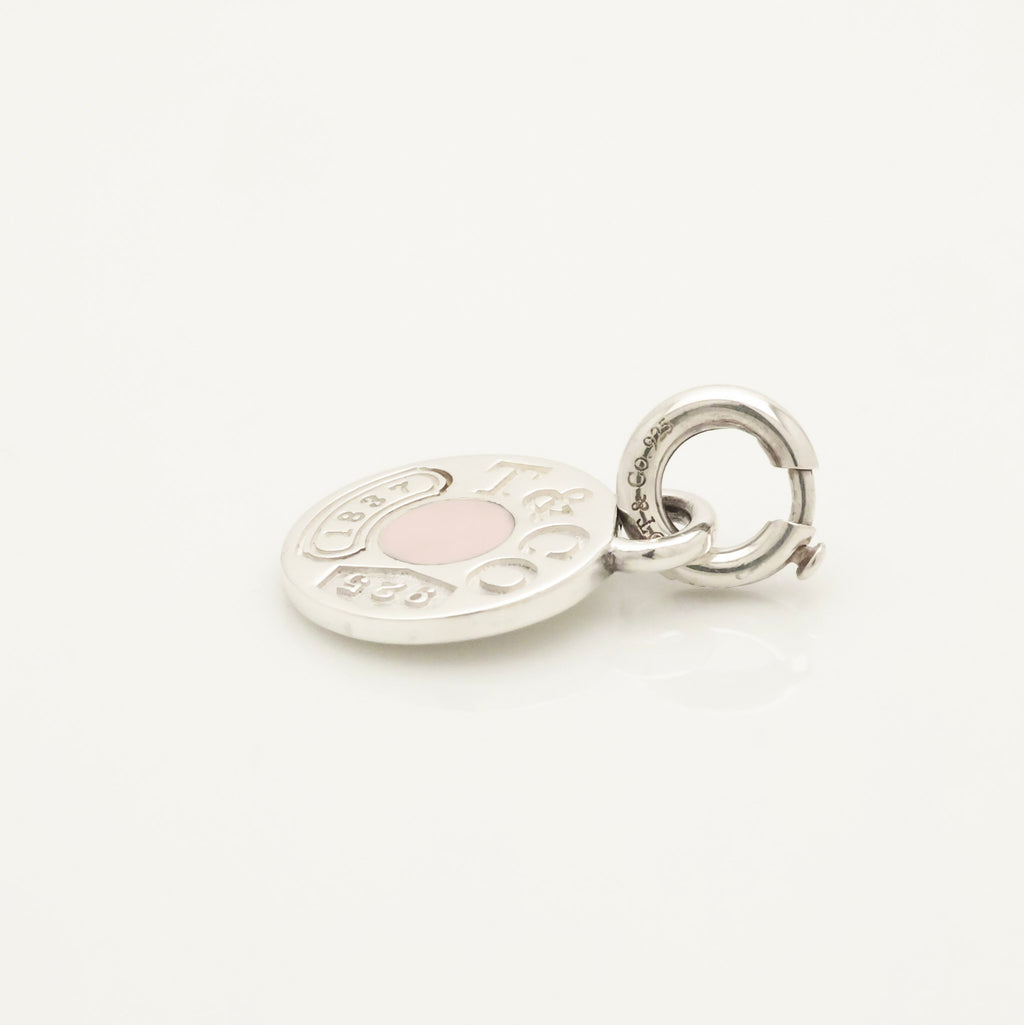 Tiffany & Co Pink Enamel 1837 Circle Pendant Charm Sterling Silver 925