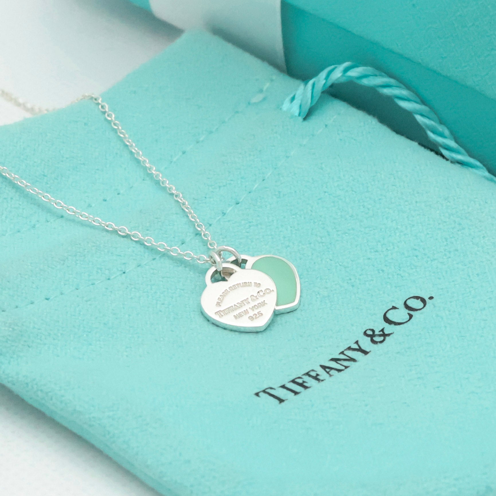 Tiffany & Co. Return to Double Heart Tag Necklace Blue Sterling silver 925