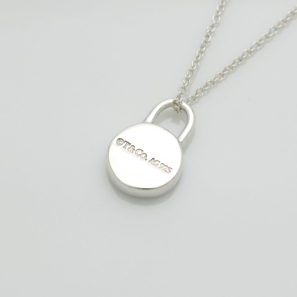 Tiffany & Co. 1837 Round Lock 1P Diamond Necklace Sterling Silver 925 