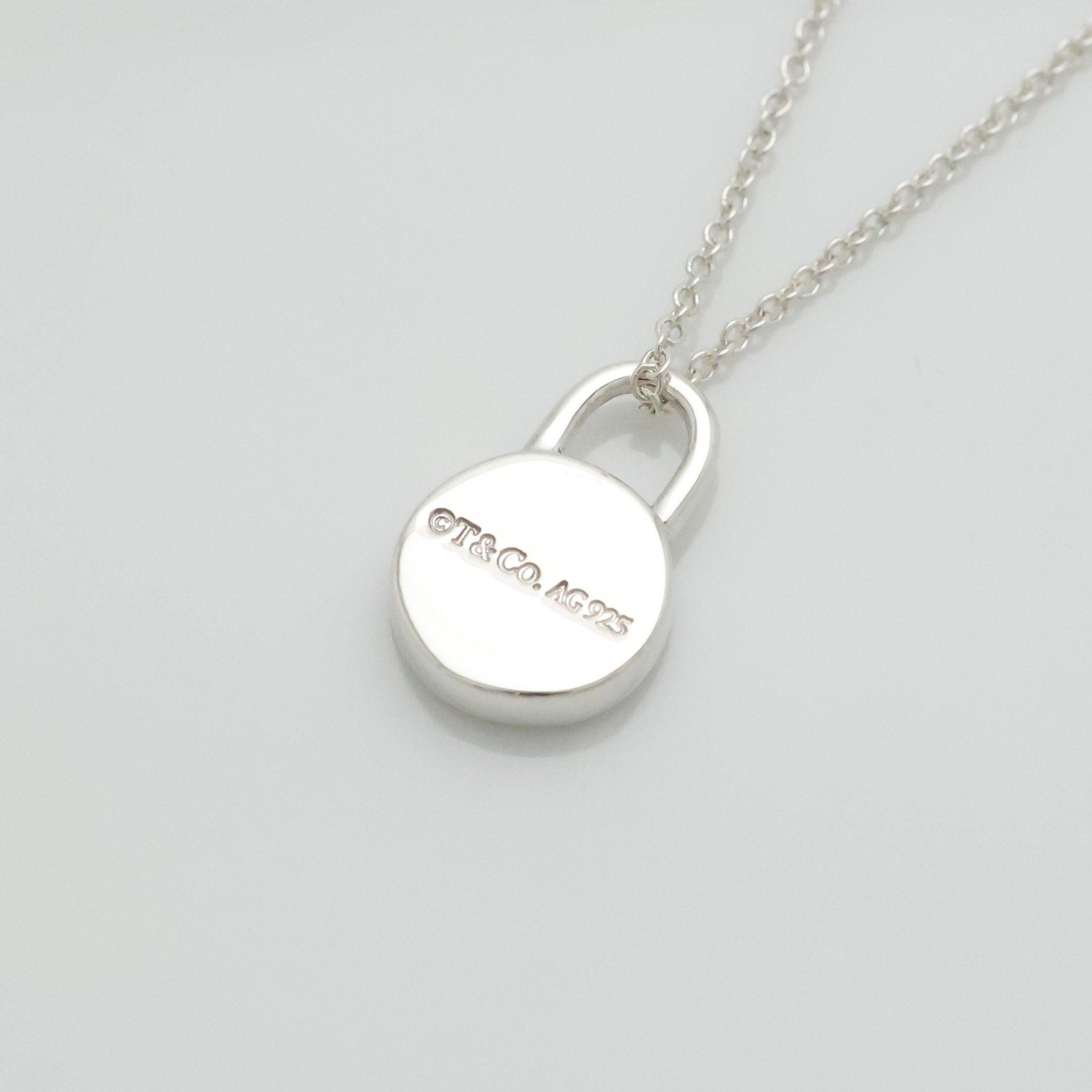 Tiffany & Co. 1837 Round Lock 1P Diamond Necklace Sterling Silver 925 