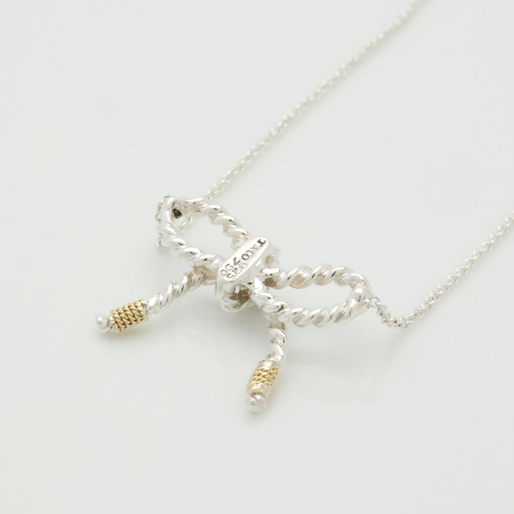 Tiffany & Co. Twist Ribbon Bow Necklace Silver Sterling 925 & 18K Gold 