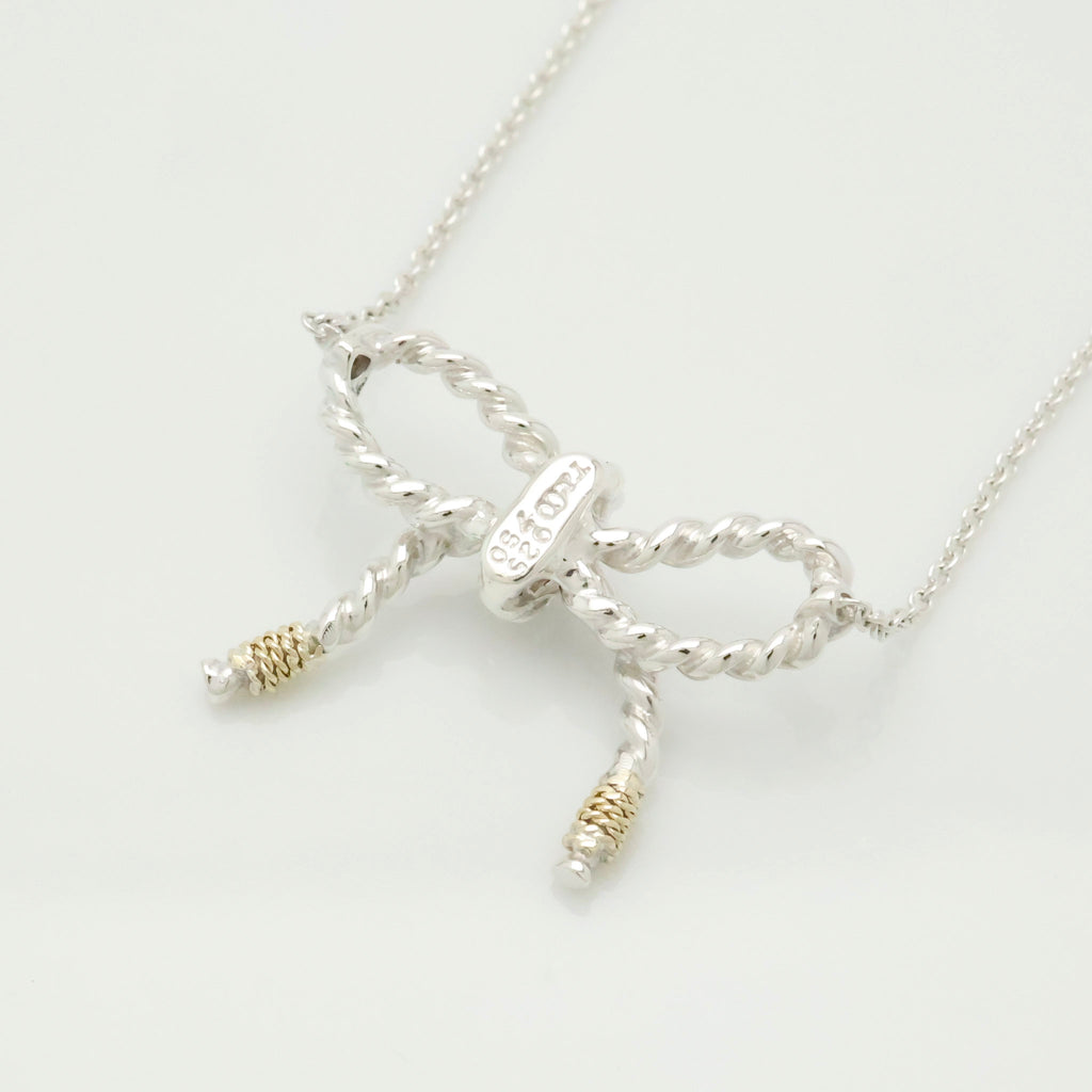 Tiffany & Co. Twist Ribbon Bow Necklace Silver Sterling 925 & 18K Gold 