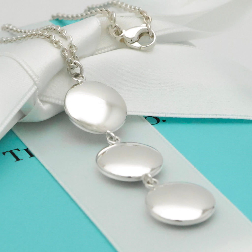 Tiffany & Co. Three Circle Drop Disk Pendant Dangle Necklace Sterling Silver 925