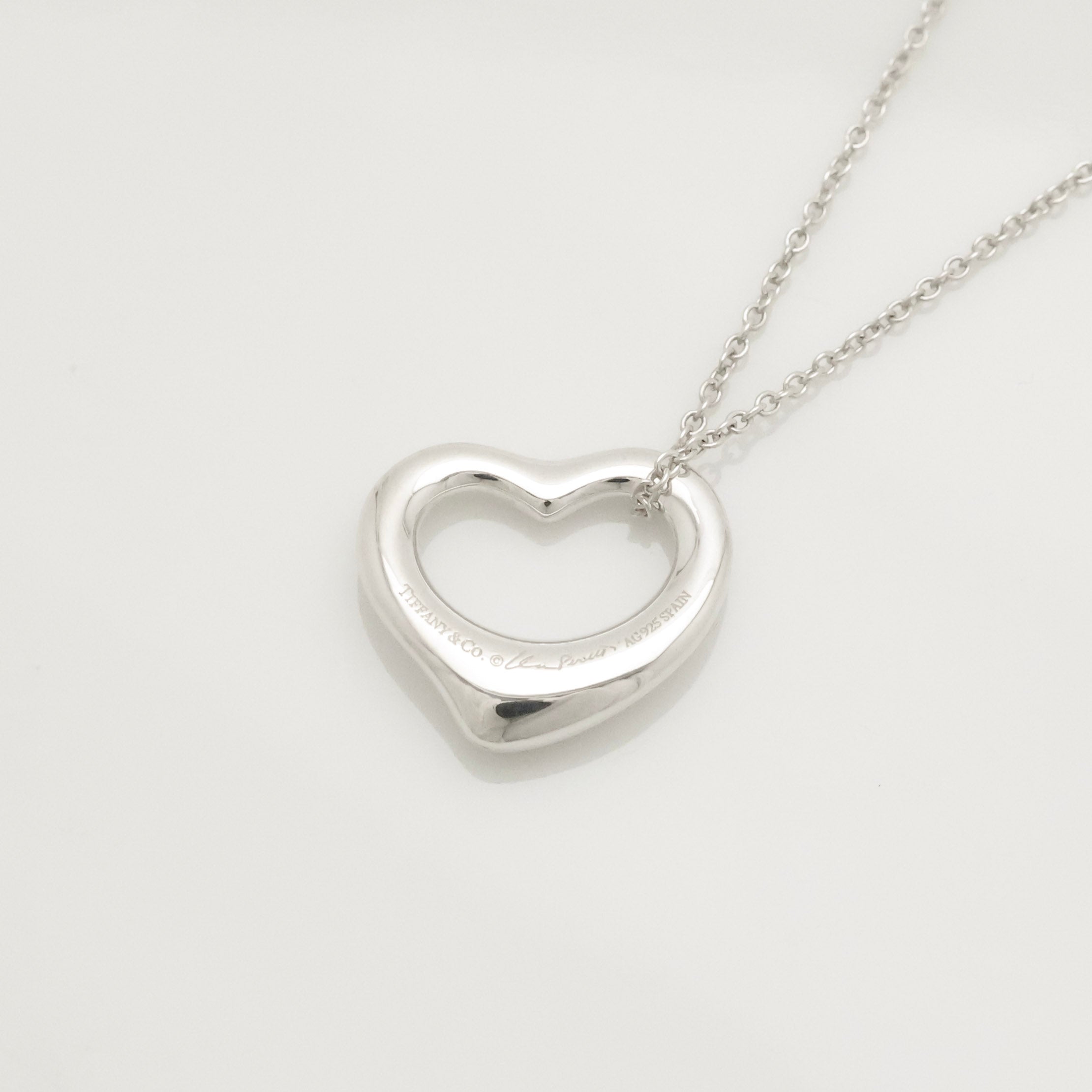 Tiffany & Co. Open Heart Pendant Necklace Sterling Silver 925