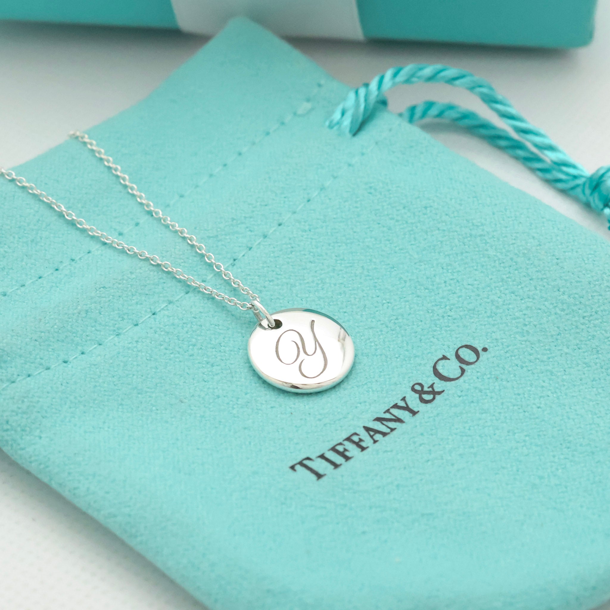  Tiffany & Co. Letter Y Notes Initial Disc Necklace Sterling Silver 925