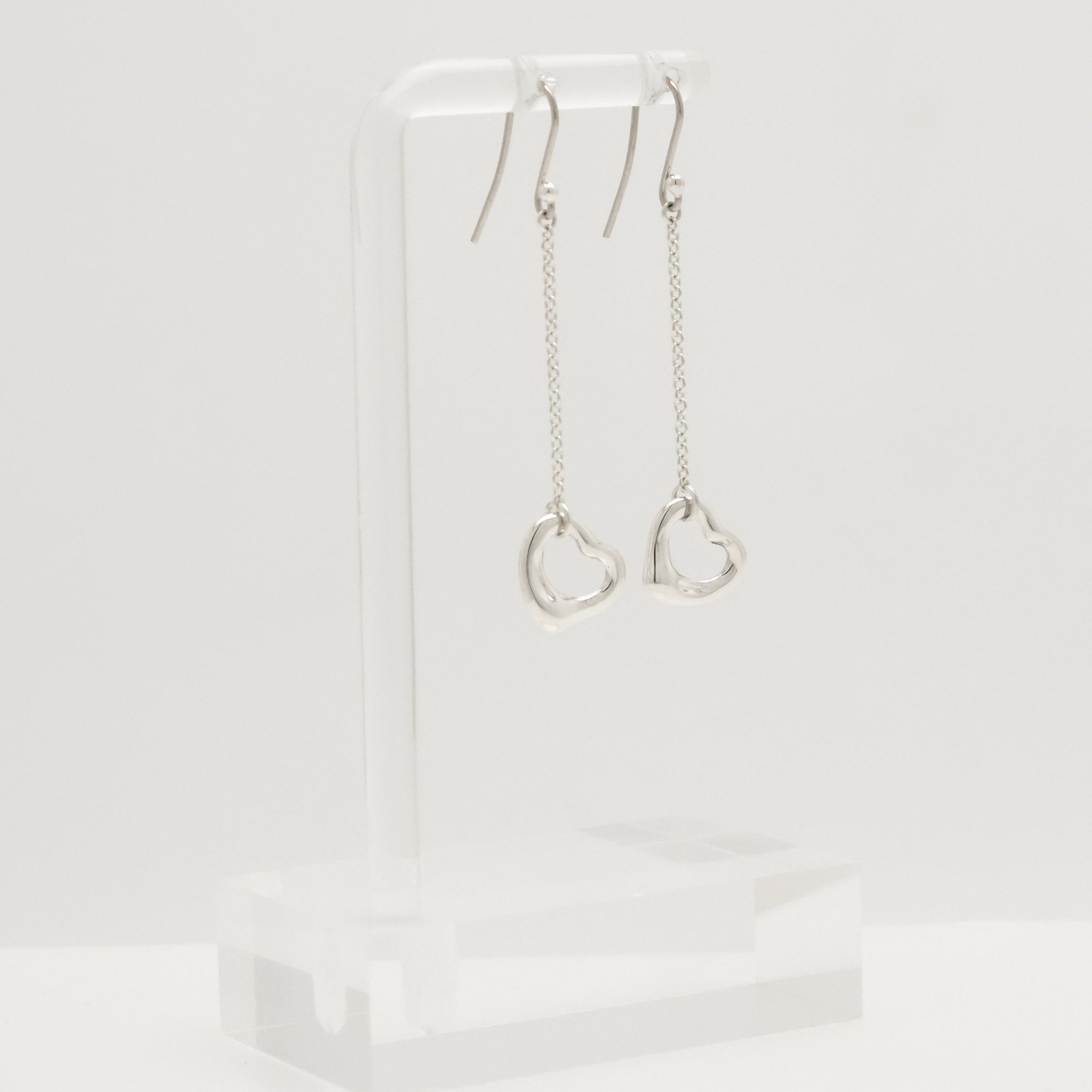 Tiffany & Co Elsa Peretti Open Heart Drop Dangle Earrings Sterling Silver 925